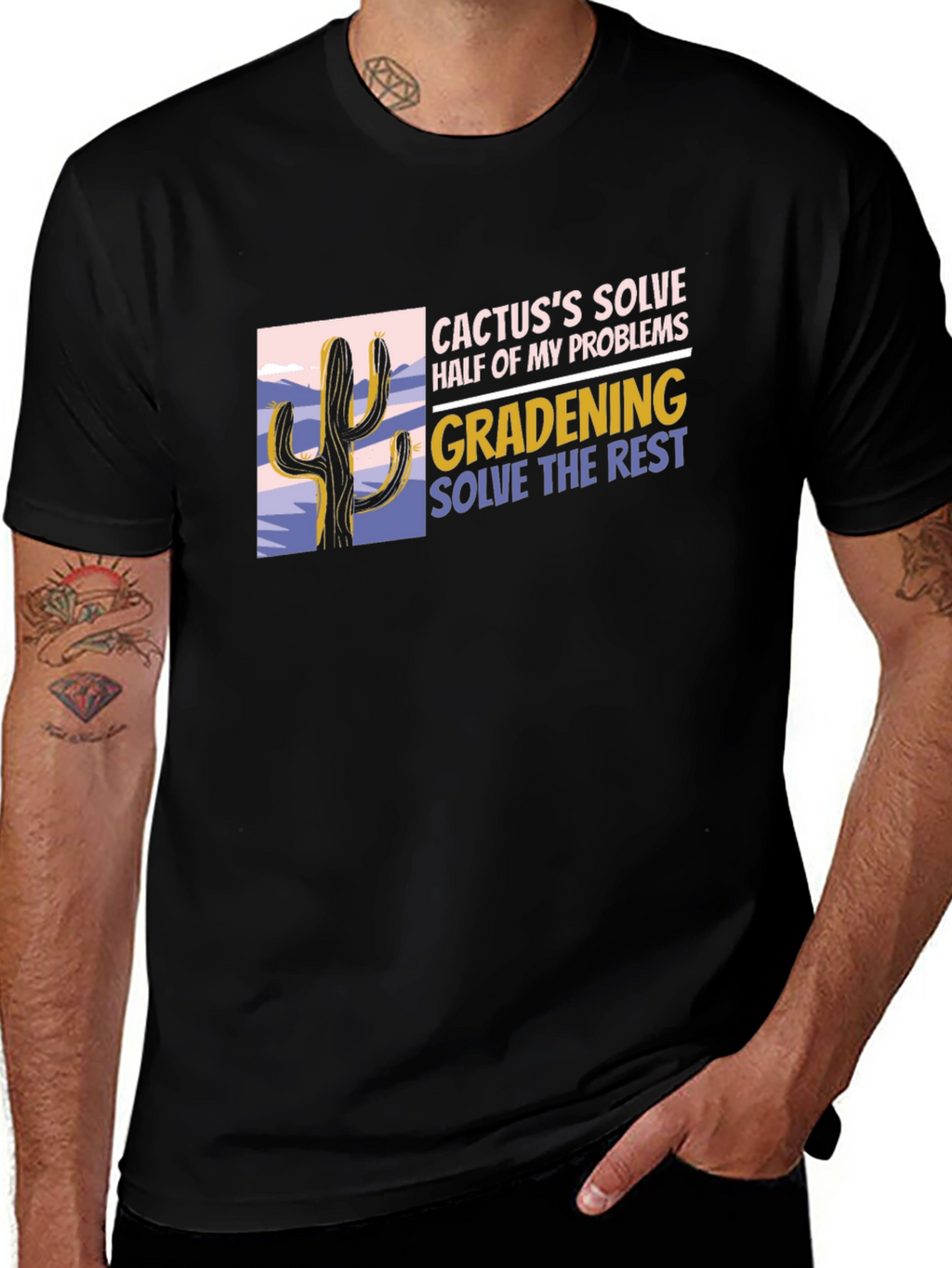 Cactus Gardening Problem Solver Black T-Shirt