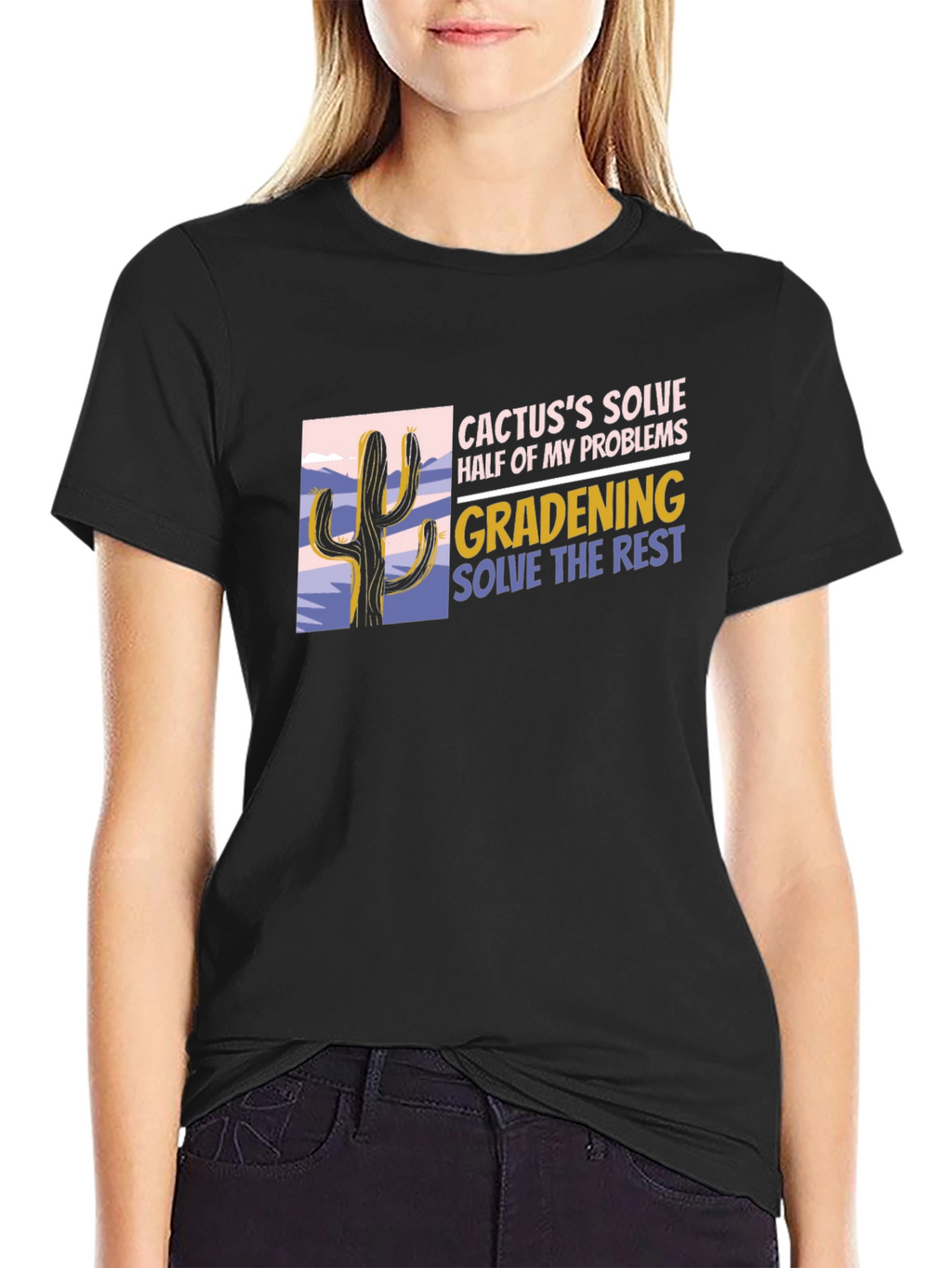 Cactus Gardening Problem Solver Black T-Shirt