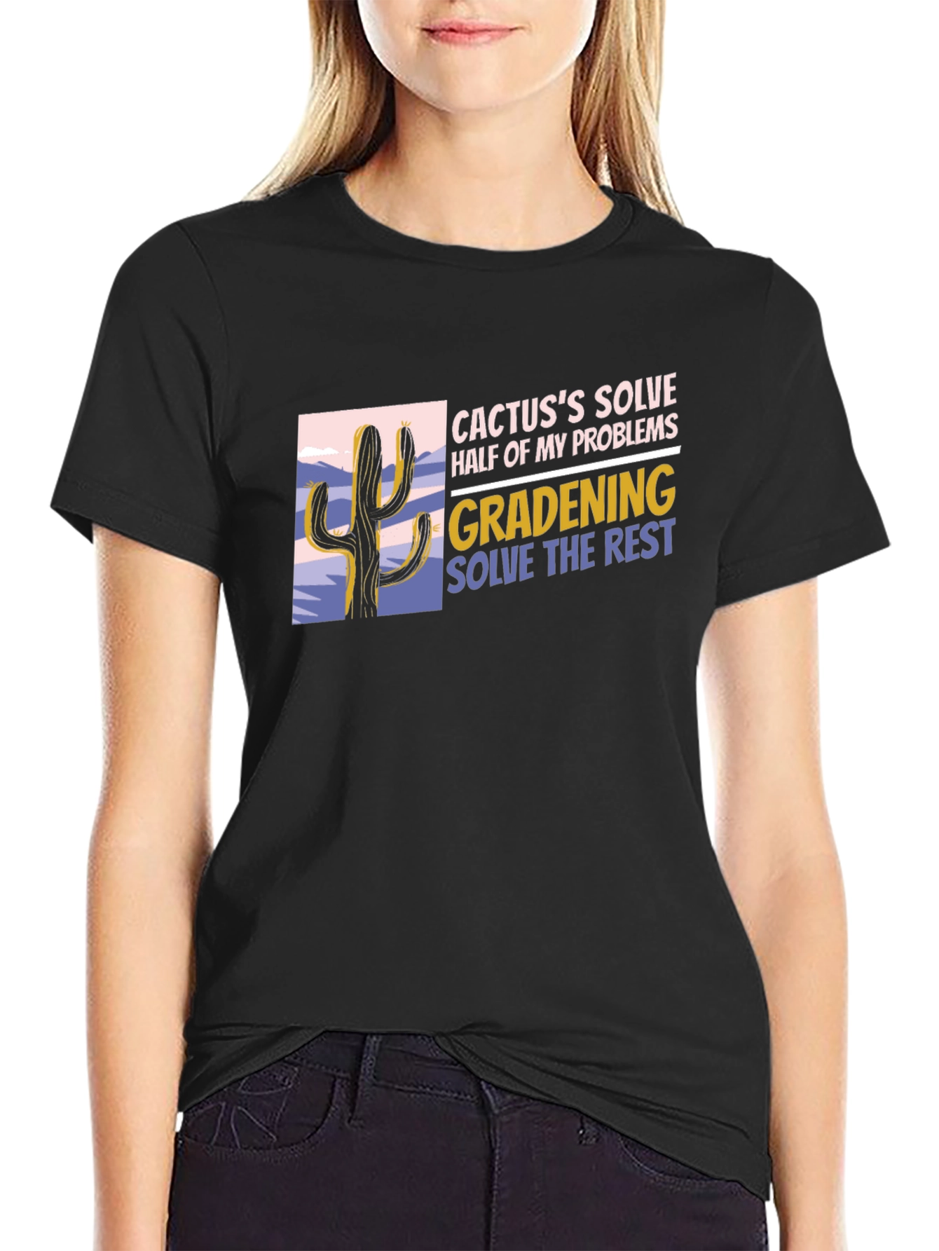 Cactus Gardening Problem Solver Black T-Shirt