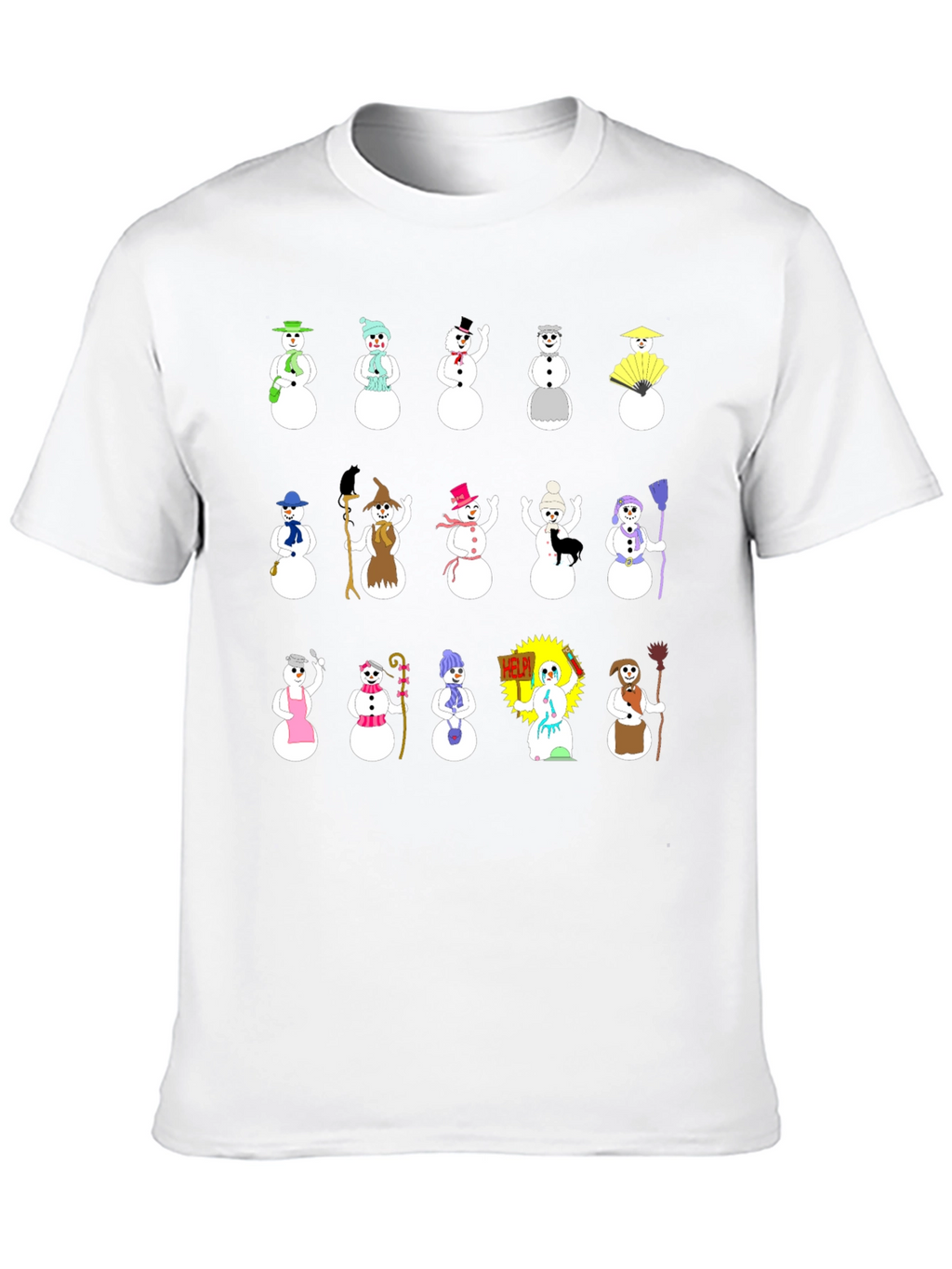 Whimsical Snowman Character T-Shirt - Black