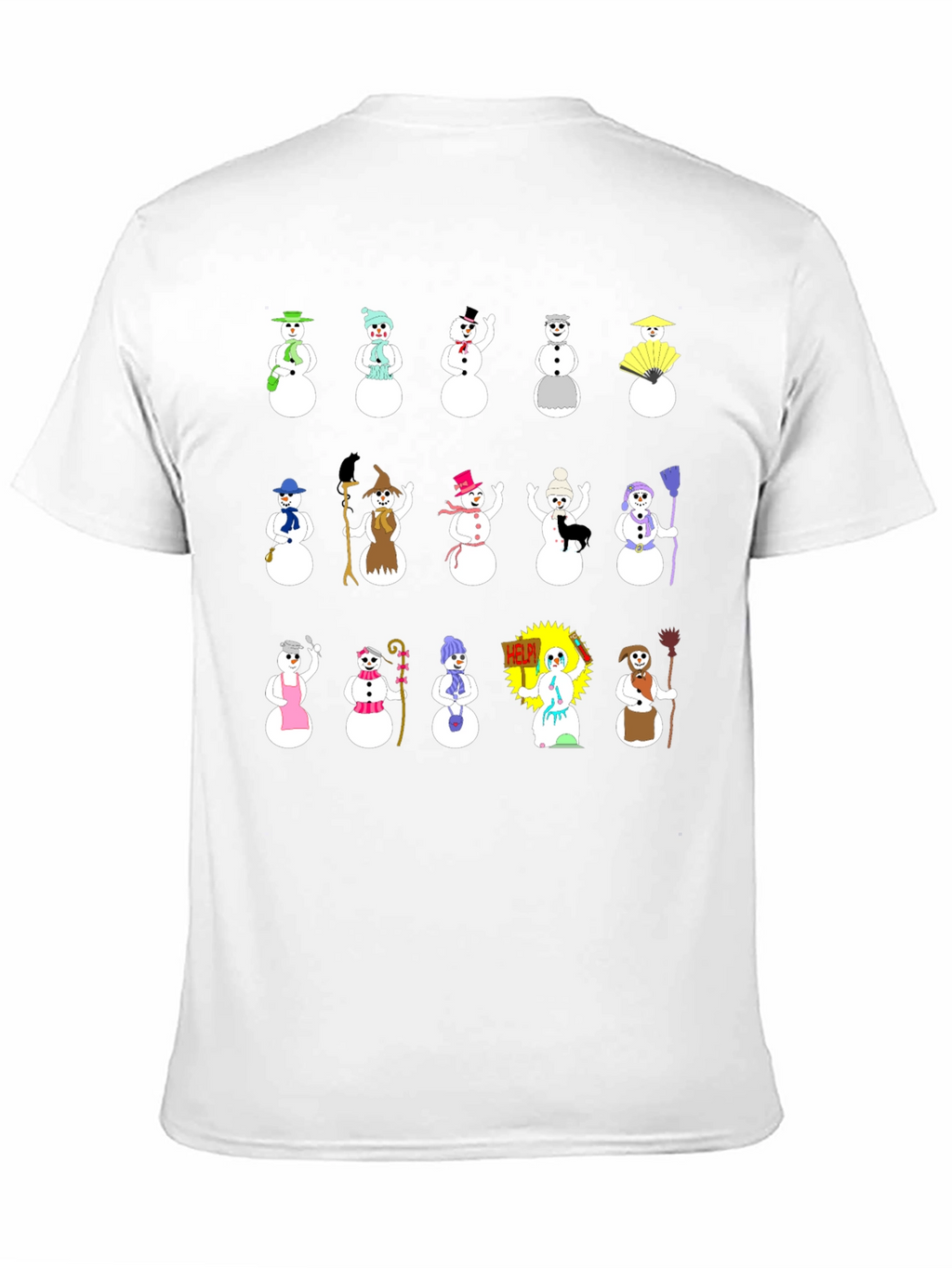 Whimsical Snowman Character T-Shirt - Black