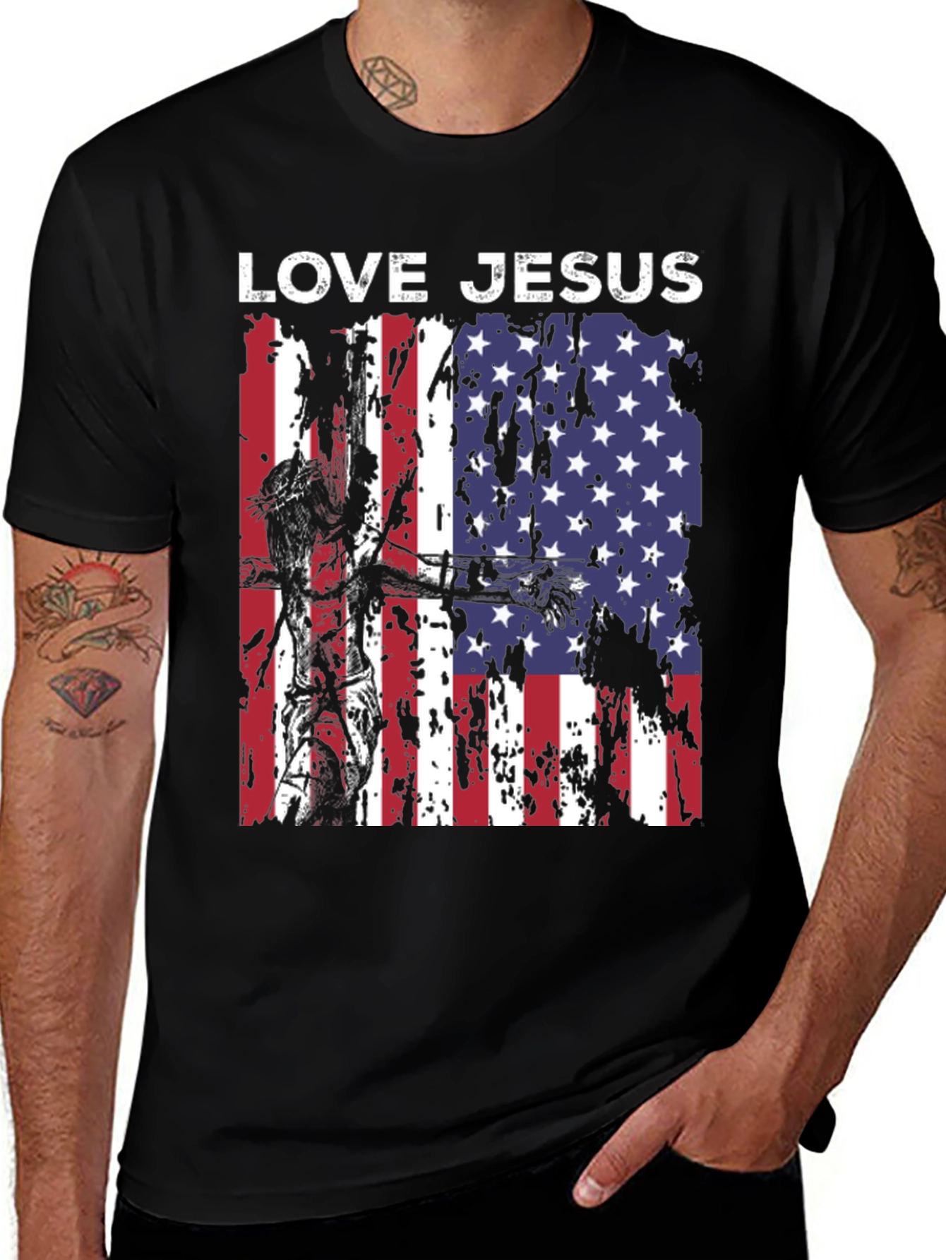 Love Jesus USA Flag Graphic T-Shirt