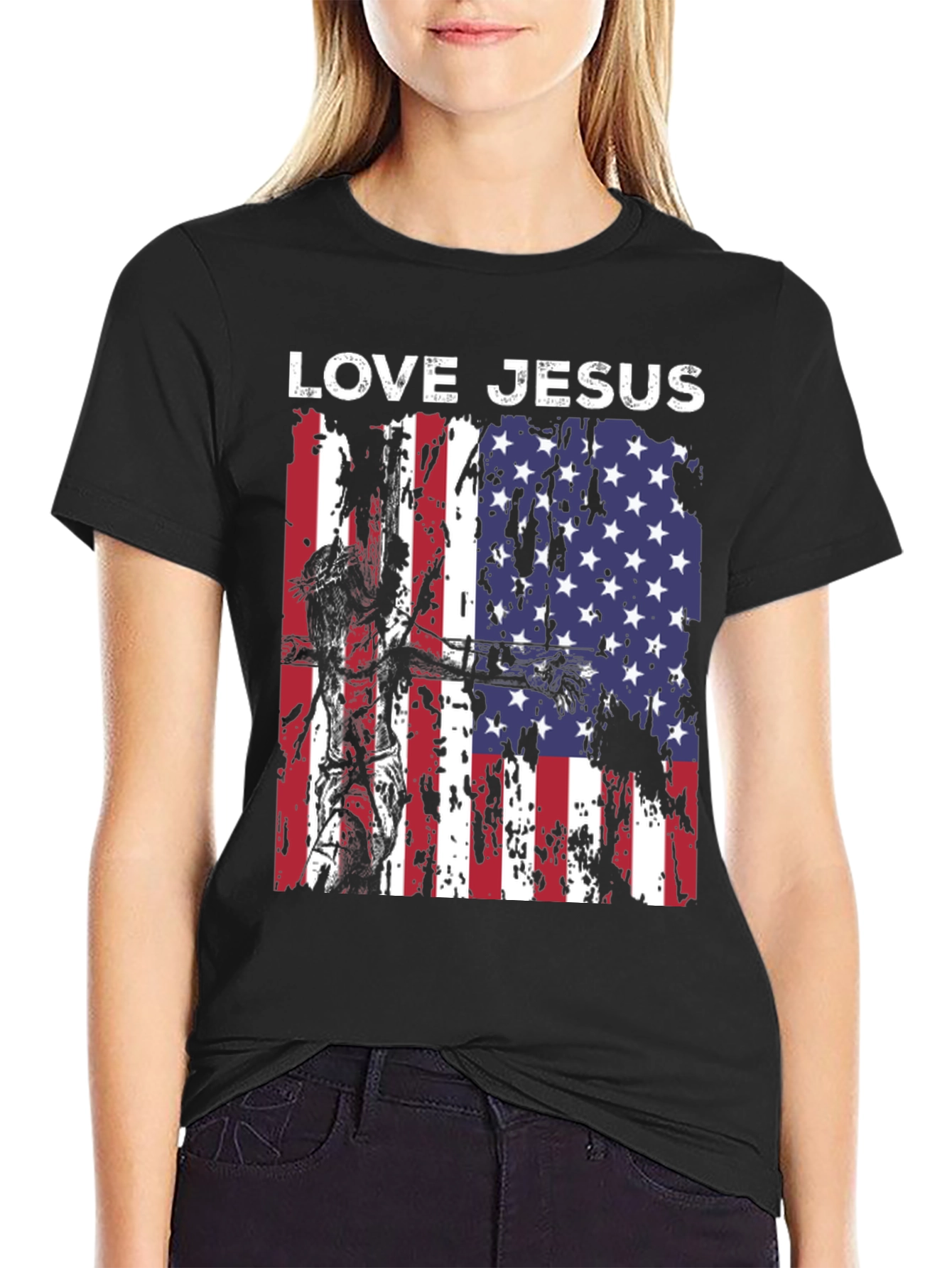 Love Jesus USA Flag Graphic T-Shirt