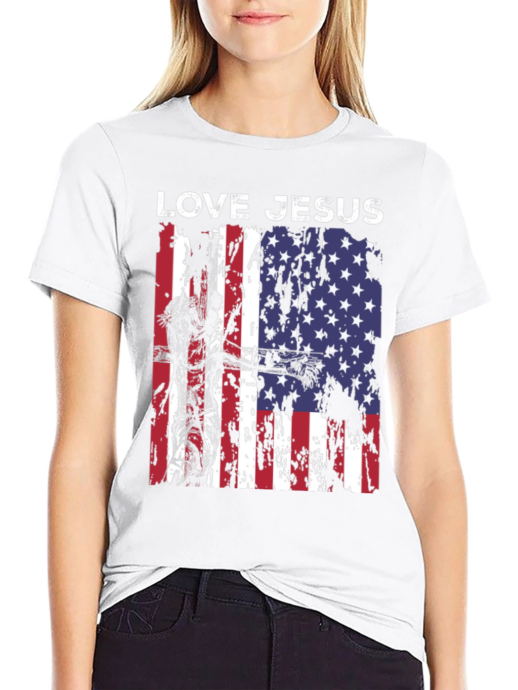 Love Jesus USA Flag Graphic T-Shirt