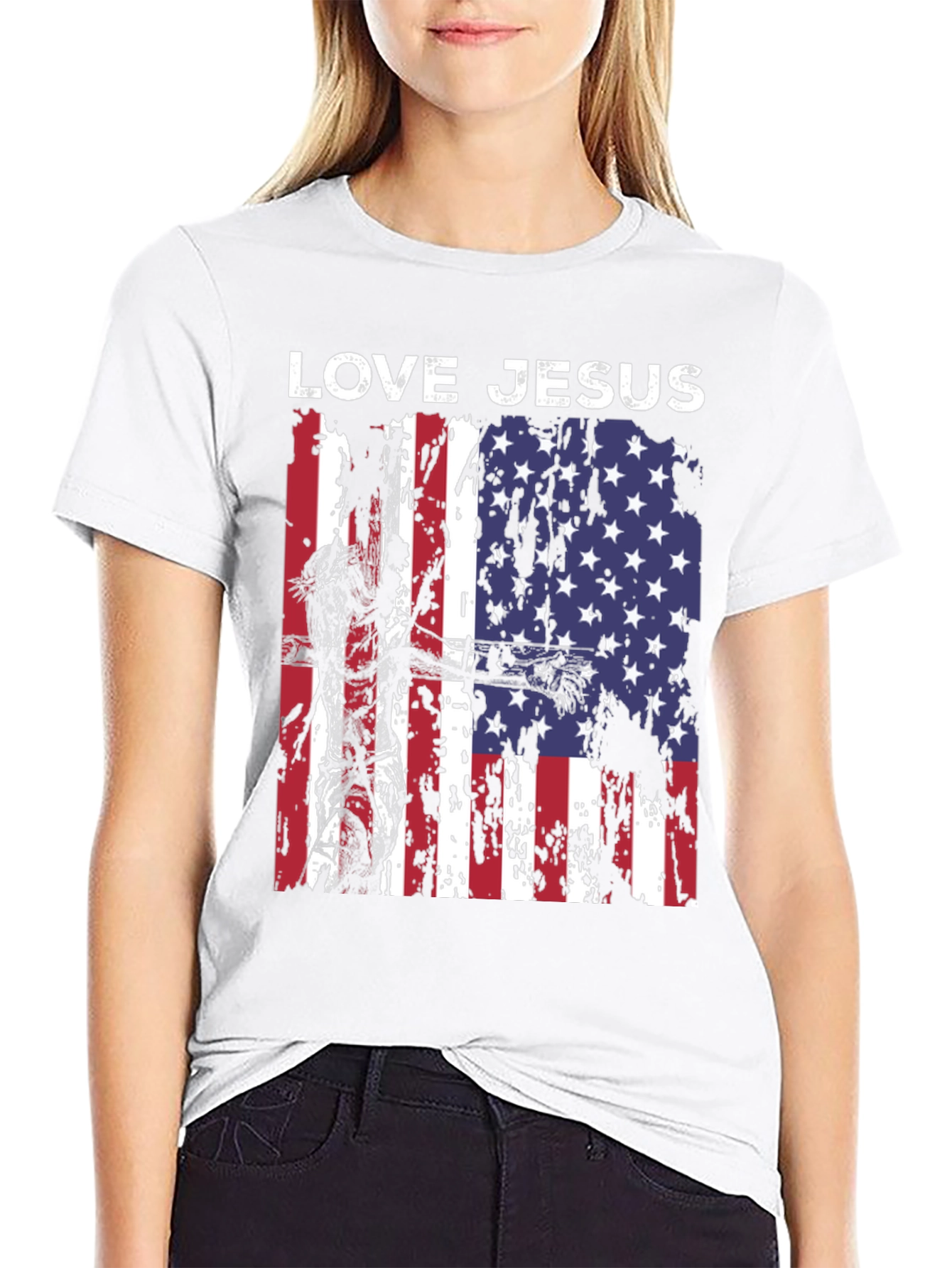 Love Jesus USA Flag Graphic T-Shirt