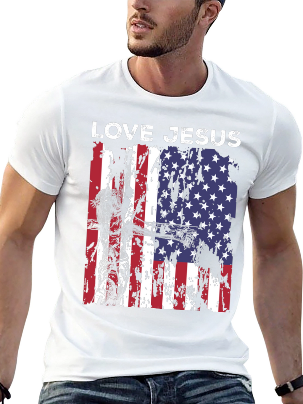 Love Jesus USA Flag Graphic T-Shirt
