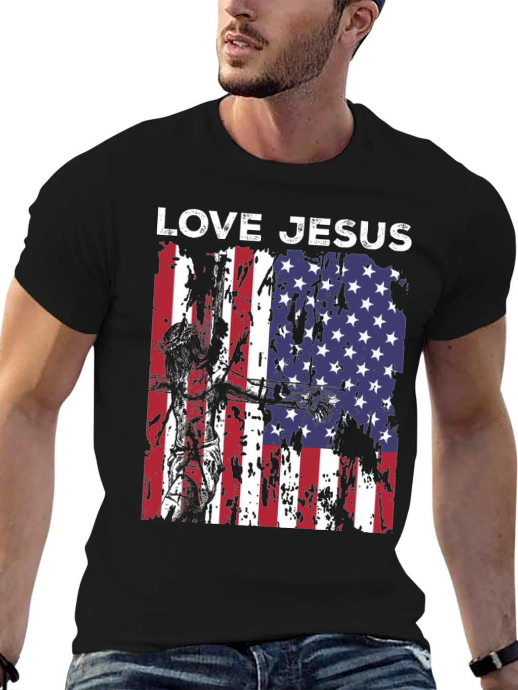 Love Jesus USA Flag Graphic T-Shirt