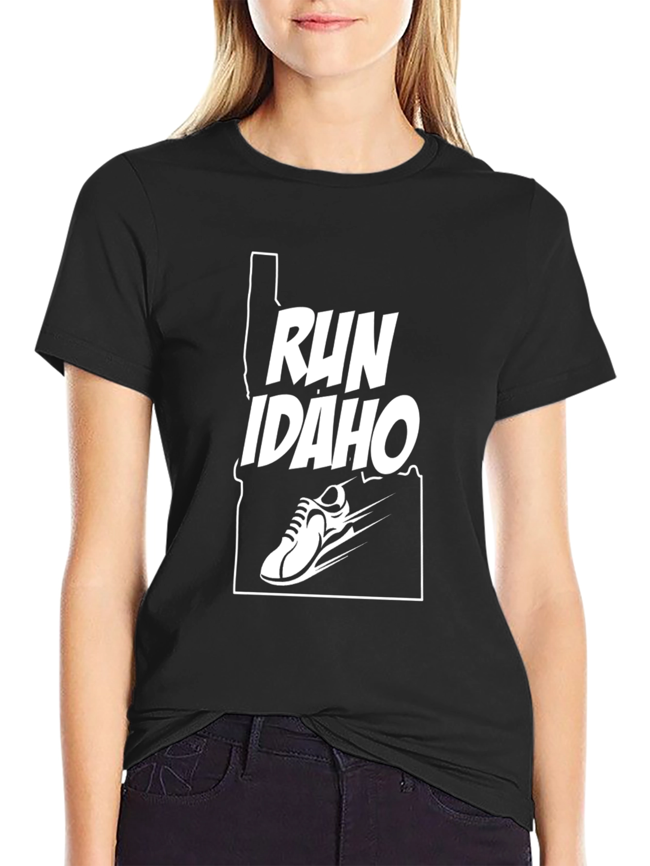 Run Idaho T-Shirt - Black Running Shoe Design