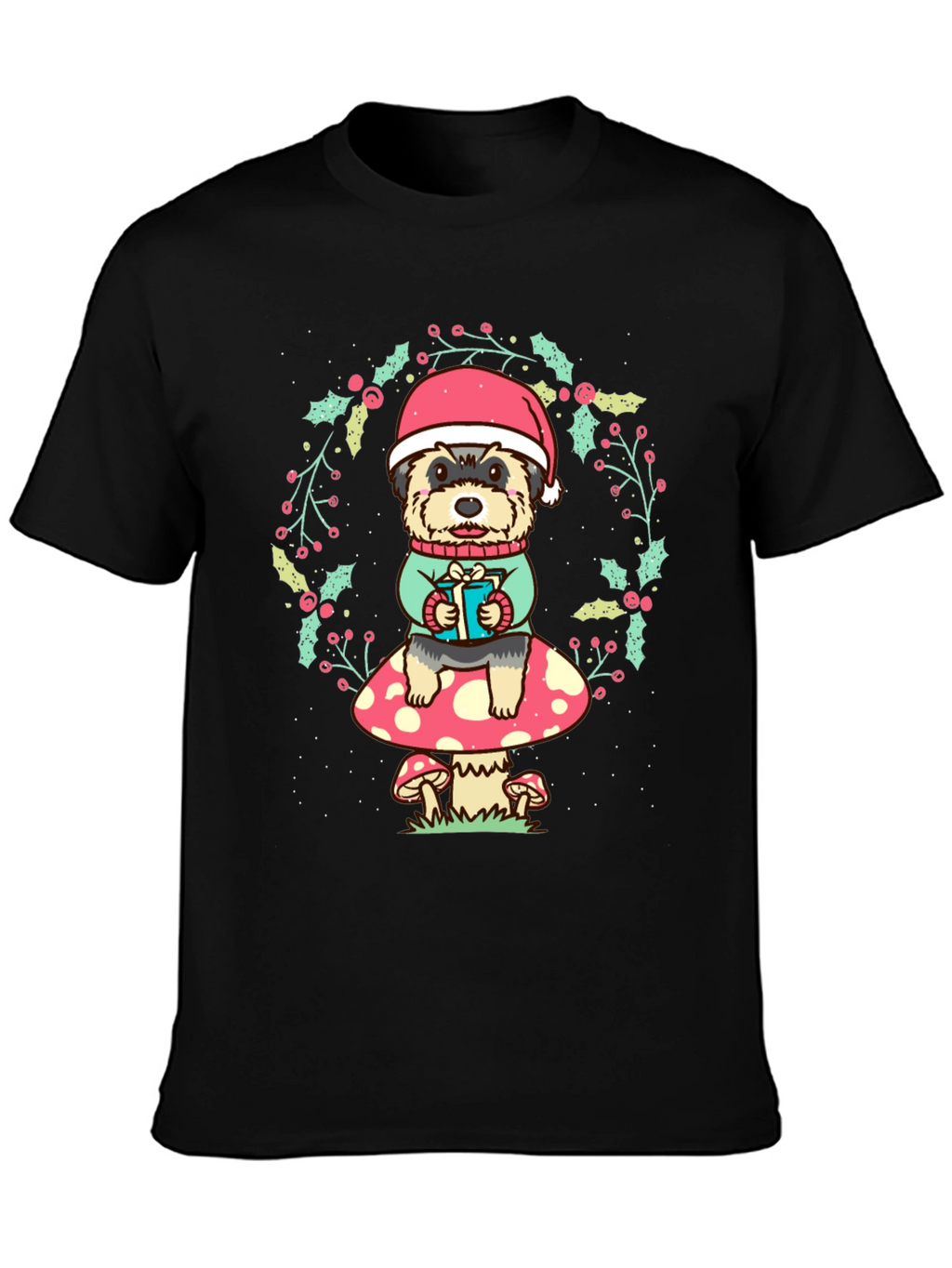 Dog in Santa Hat Christmas T-Shirt