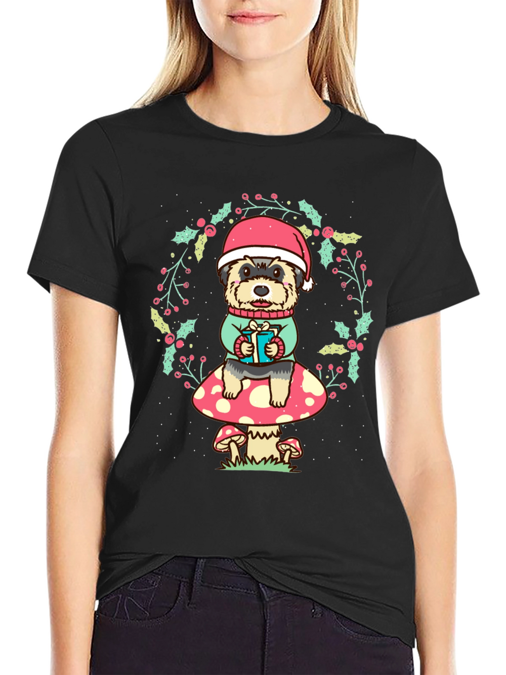 Dog in Santa Hat Christmas T-Shirt