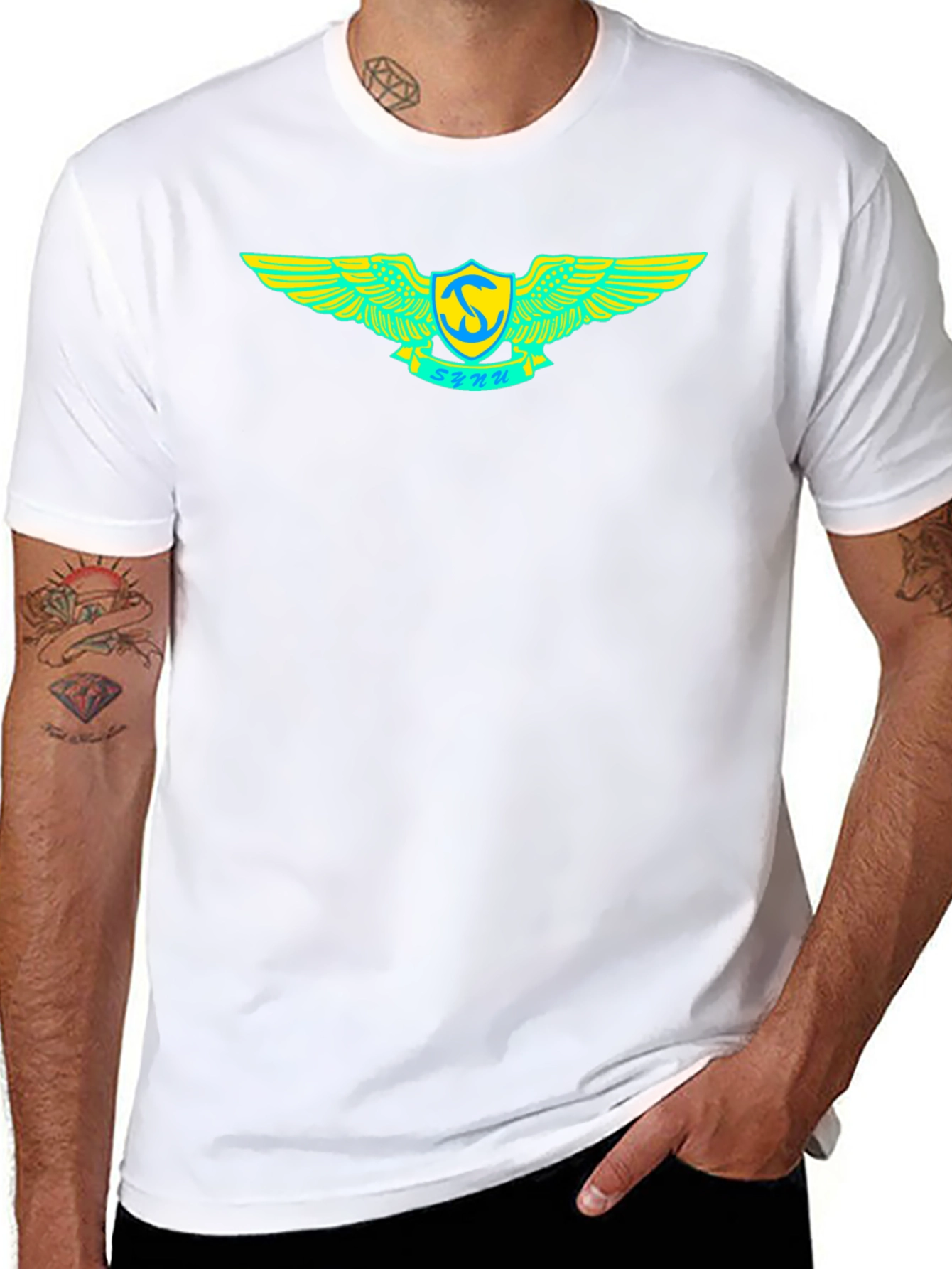 Black T-Shirt with Winged Emblem Design