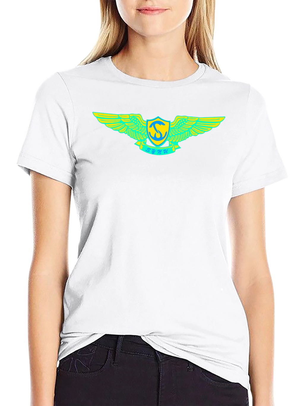 Black T-Shirt with Winged Emblem Design