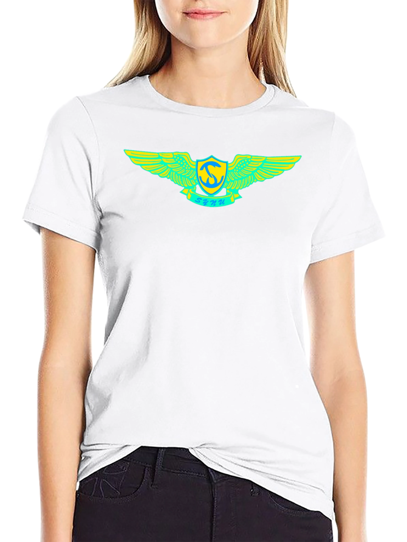 Black T-Shirt with Winged Emblem Design