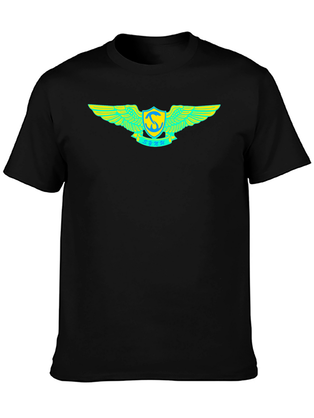 Black T-Shirt with Winged Emblem Design