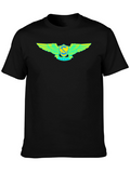 Black T-Shirt with Winged Emblem Design