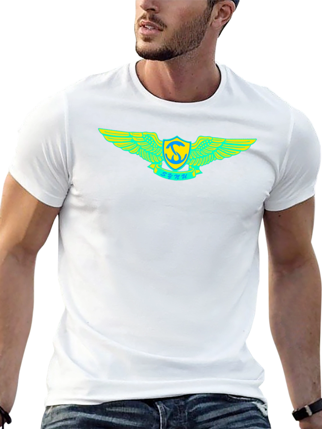 Black T-Shirt with Winged Emblem Design