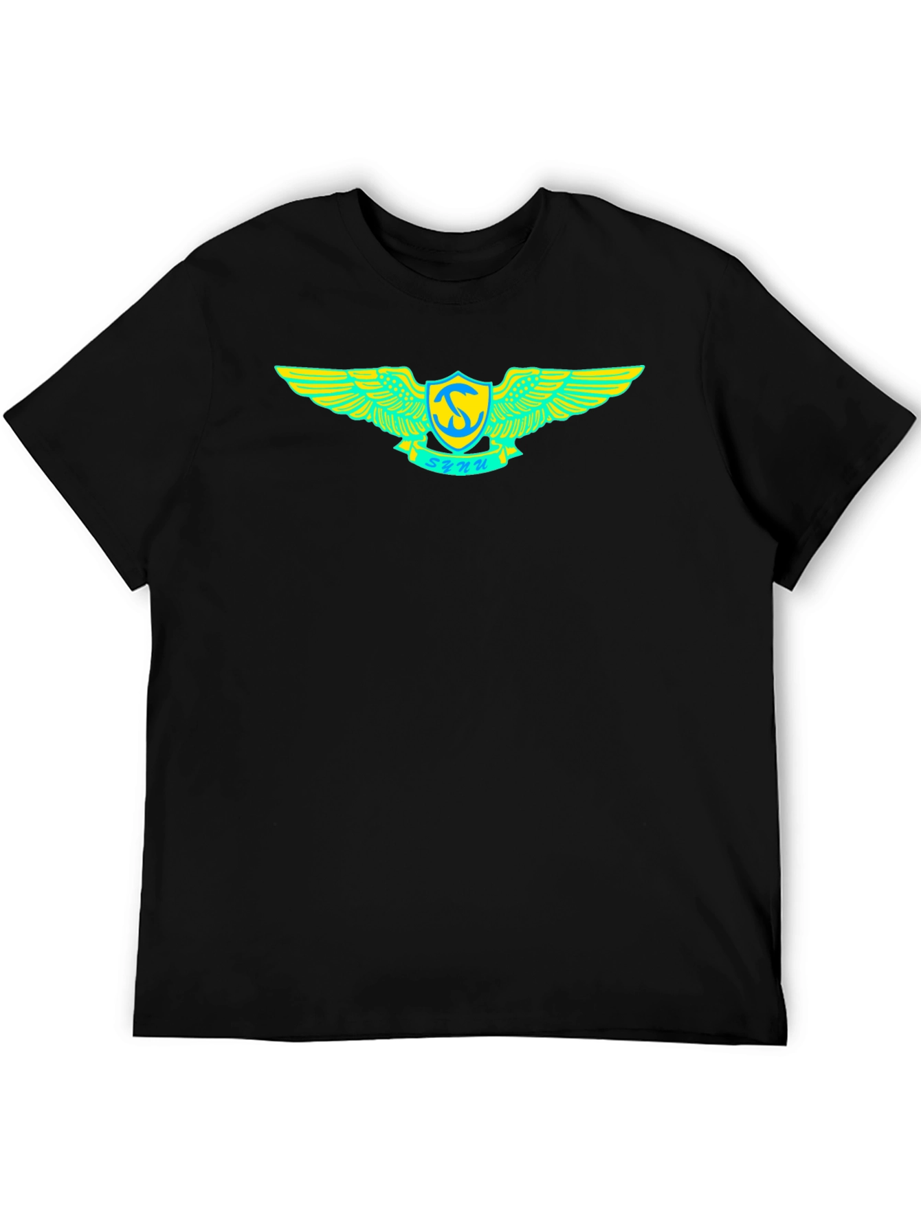 Black T-Shirt with Winged Emblem Design