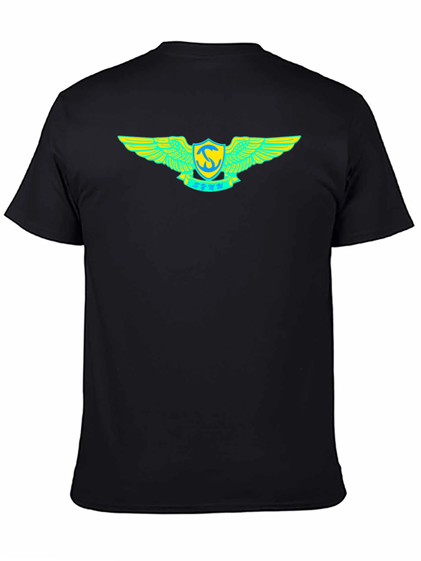 Black T-Shirt with Winged Emblem Design