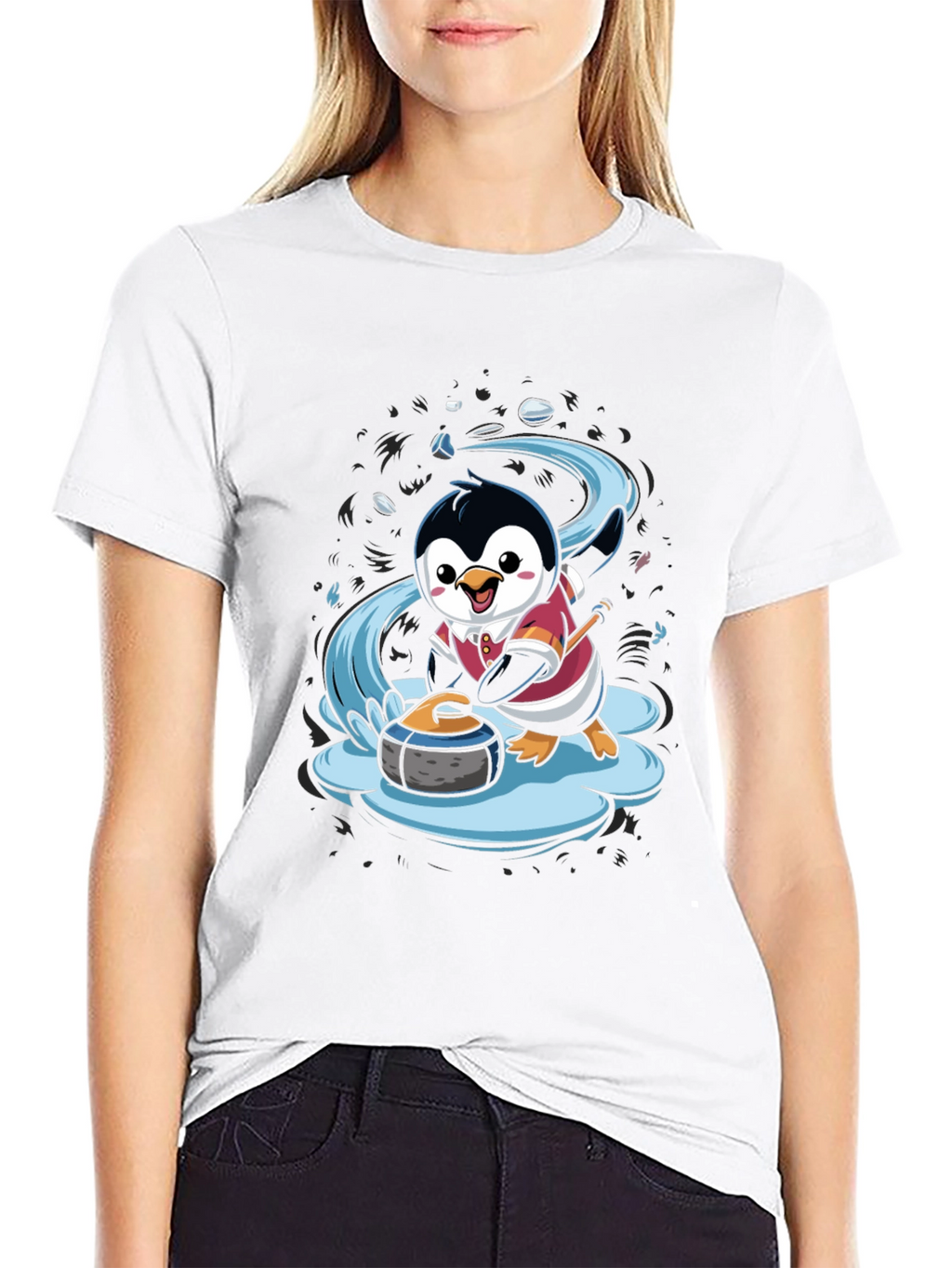 Penguin Curling T-Shirt - Cute Cartoon Design