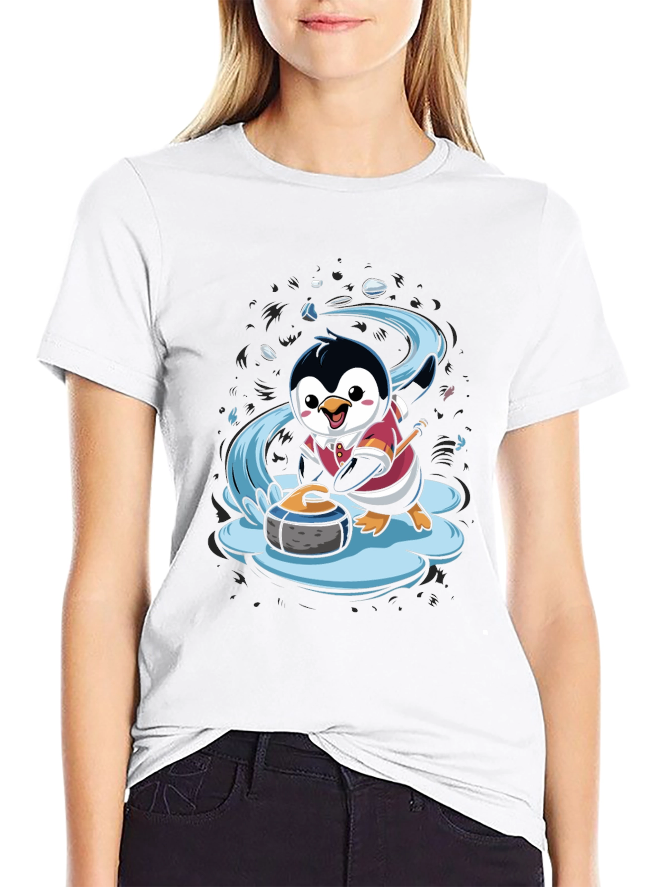 Penguin Curling T-Shirt - Cute Cartoon Design