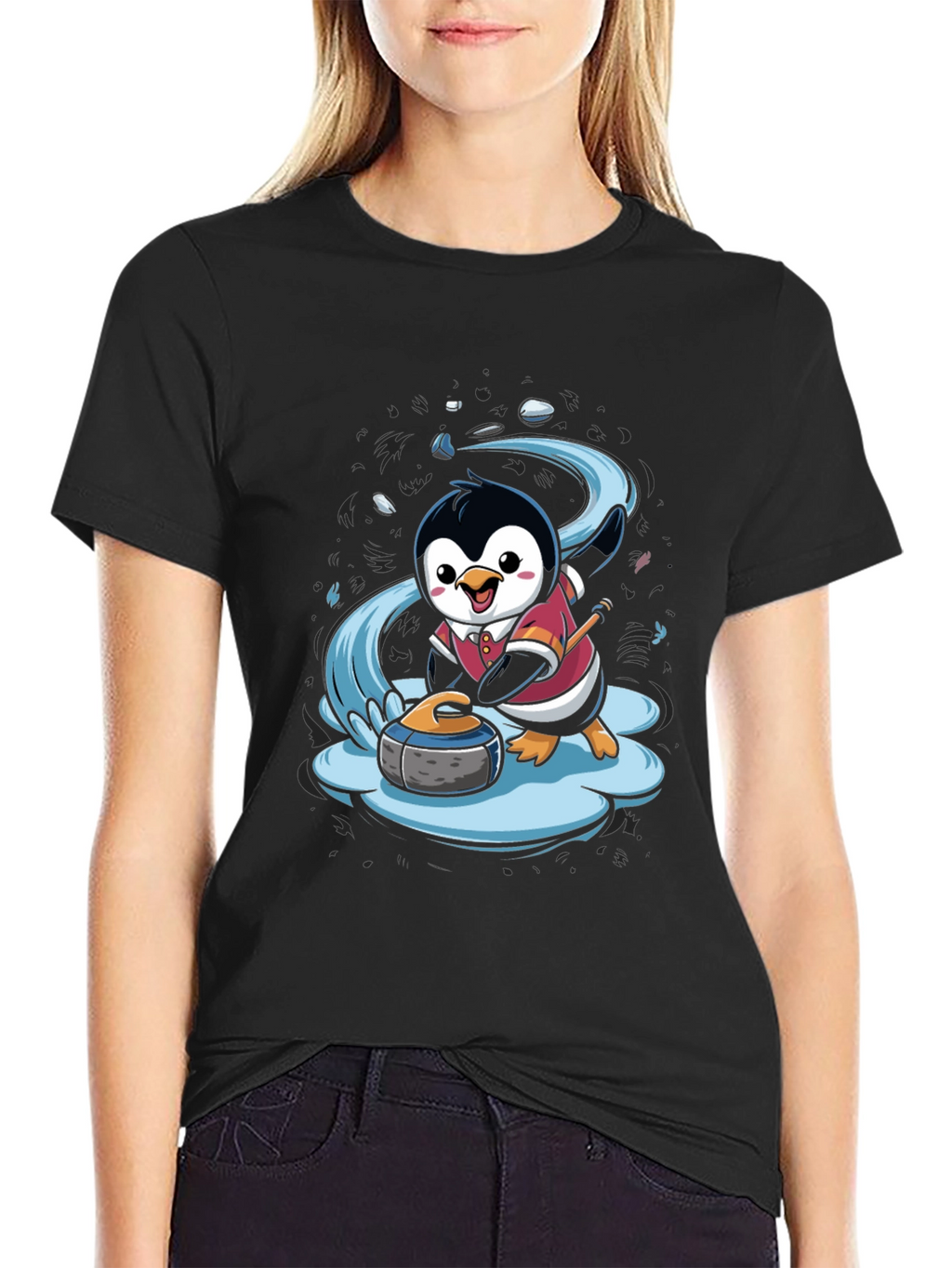 Penguin Curling T-Shirt - Cute Cartoon Design