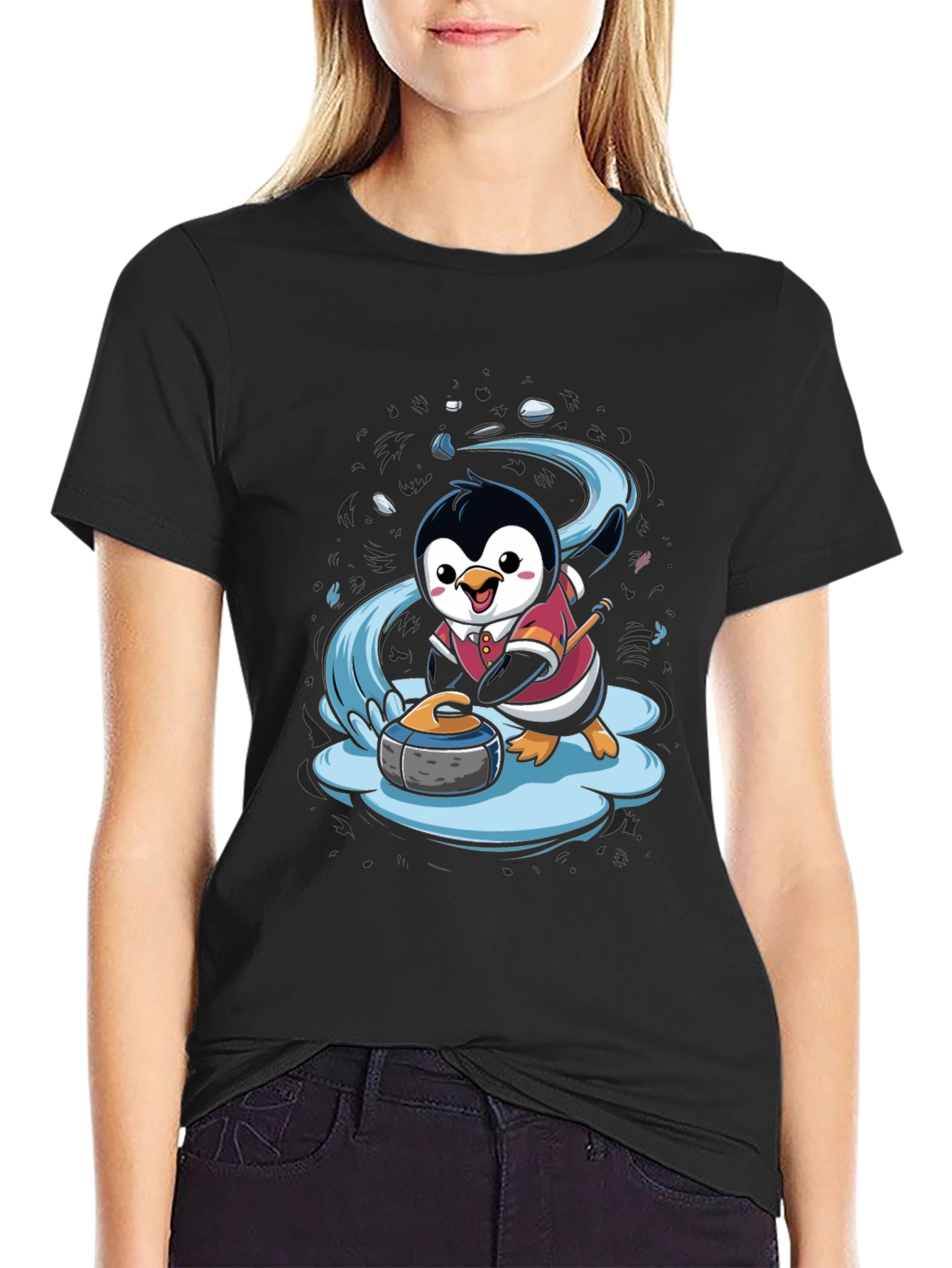 Penguin Curling T-Shirt - Cute Cartoon Design