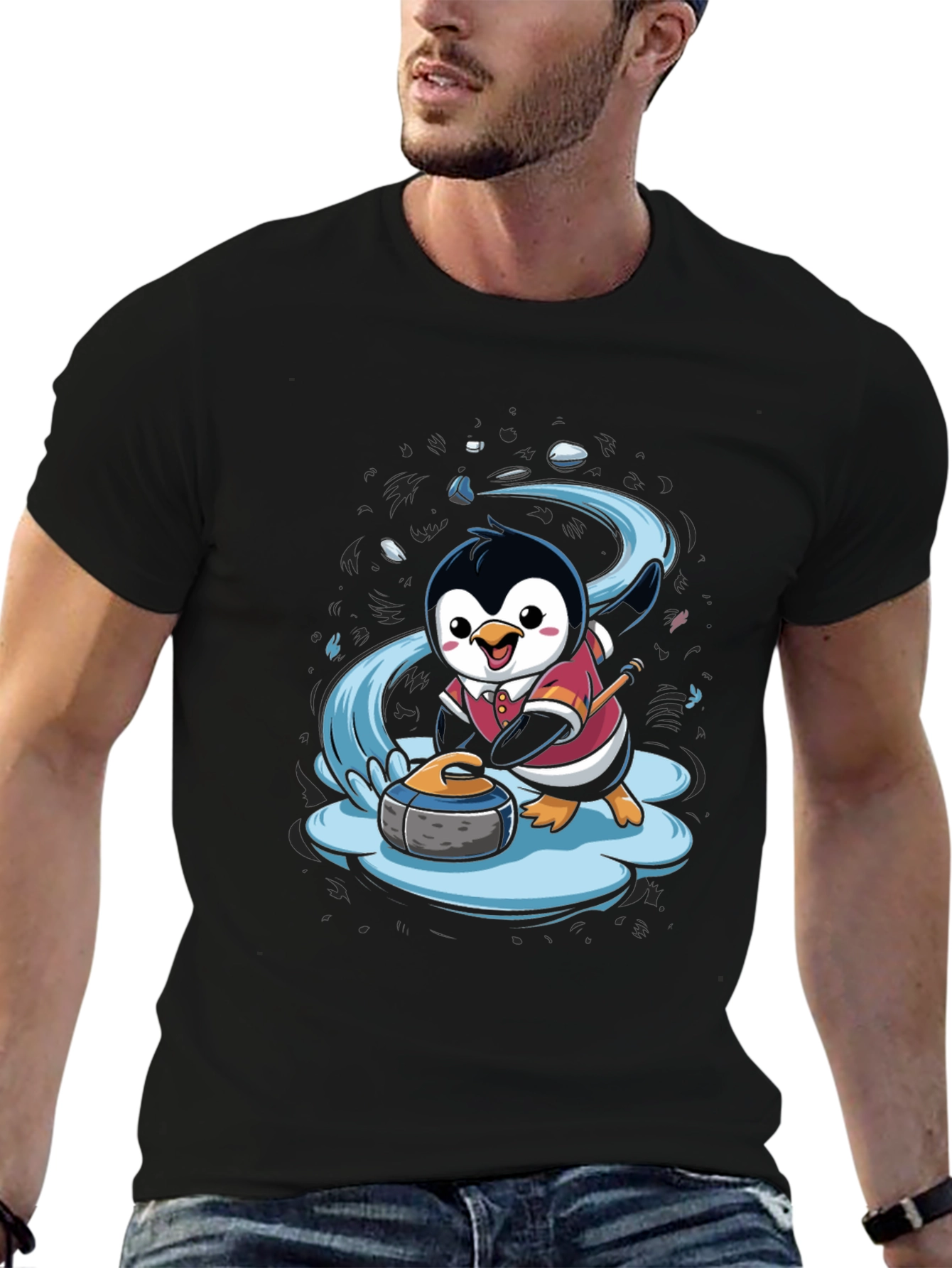 Penguin Curling T-Shirt - Cute Cartoon Design