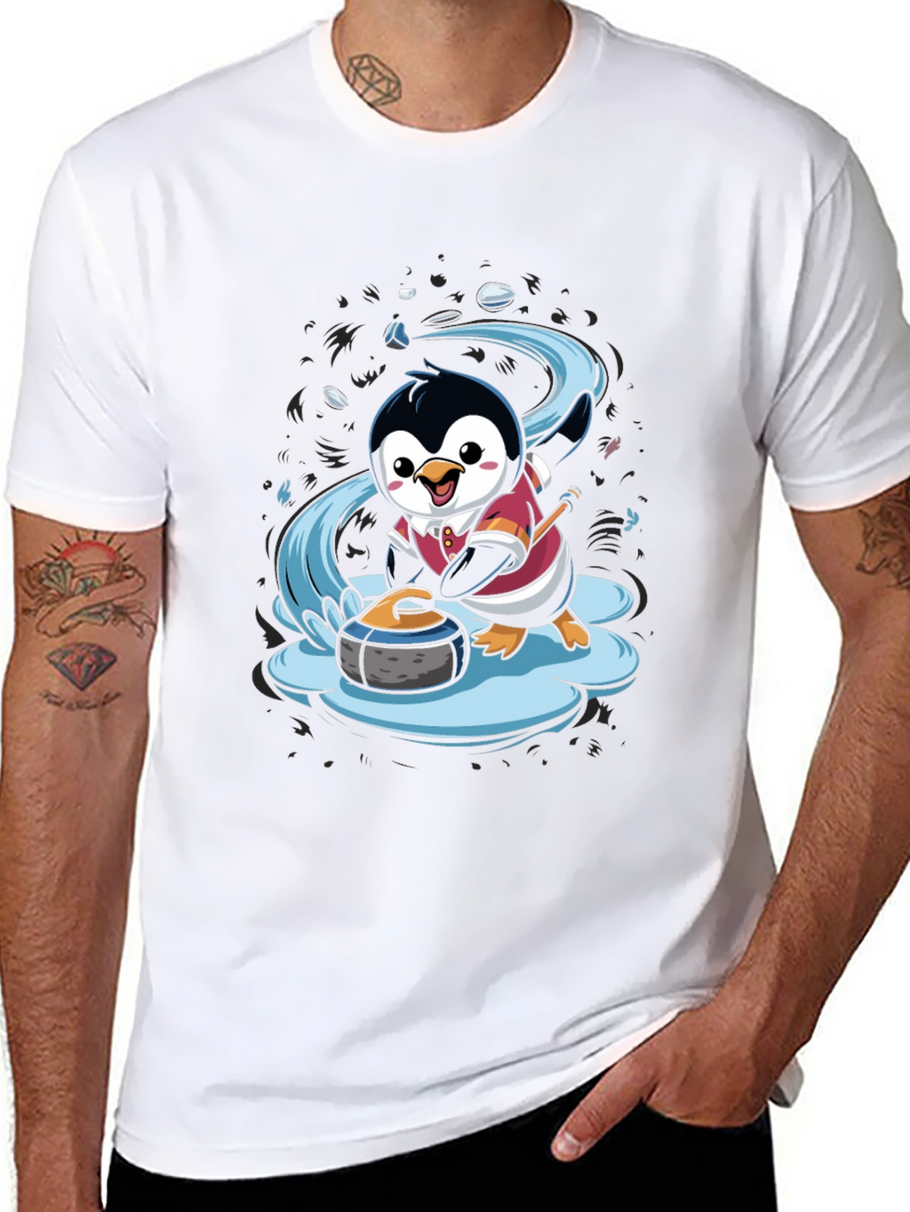 Penguin Curling T-Shirt - Cute Cartoon Design