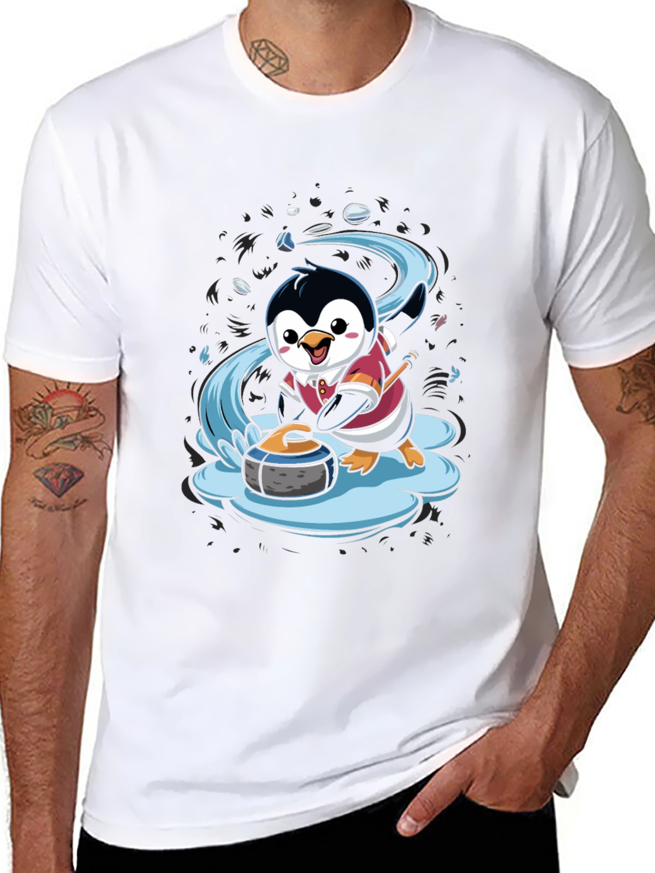Penguin Curling T-Shirt - Cute Cartoon Design
