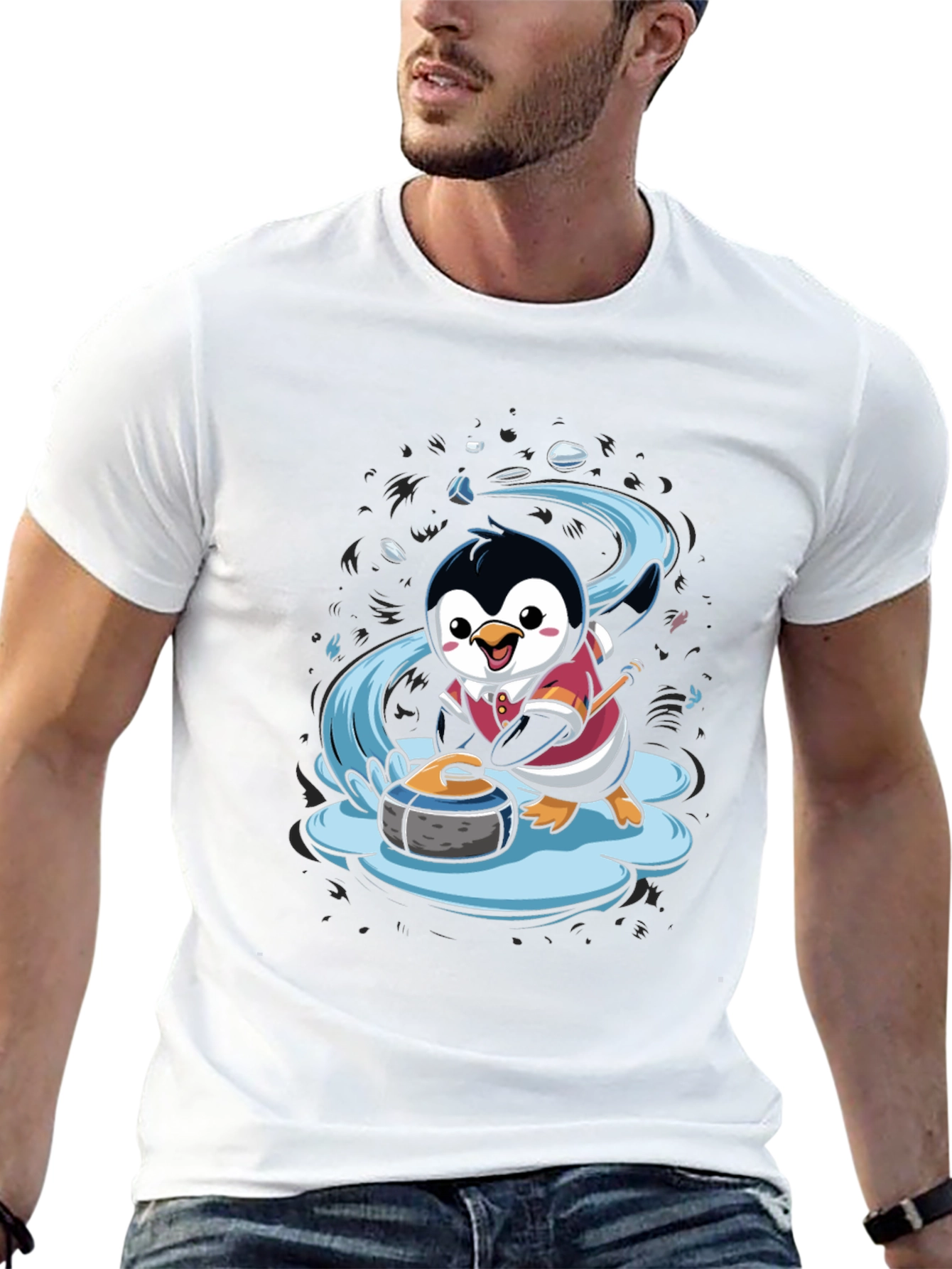 Penguin Curling T-Shirt - Cute Cartoon Design