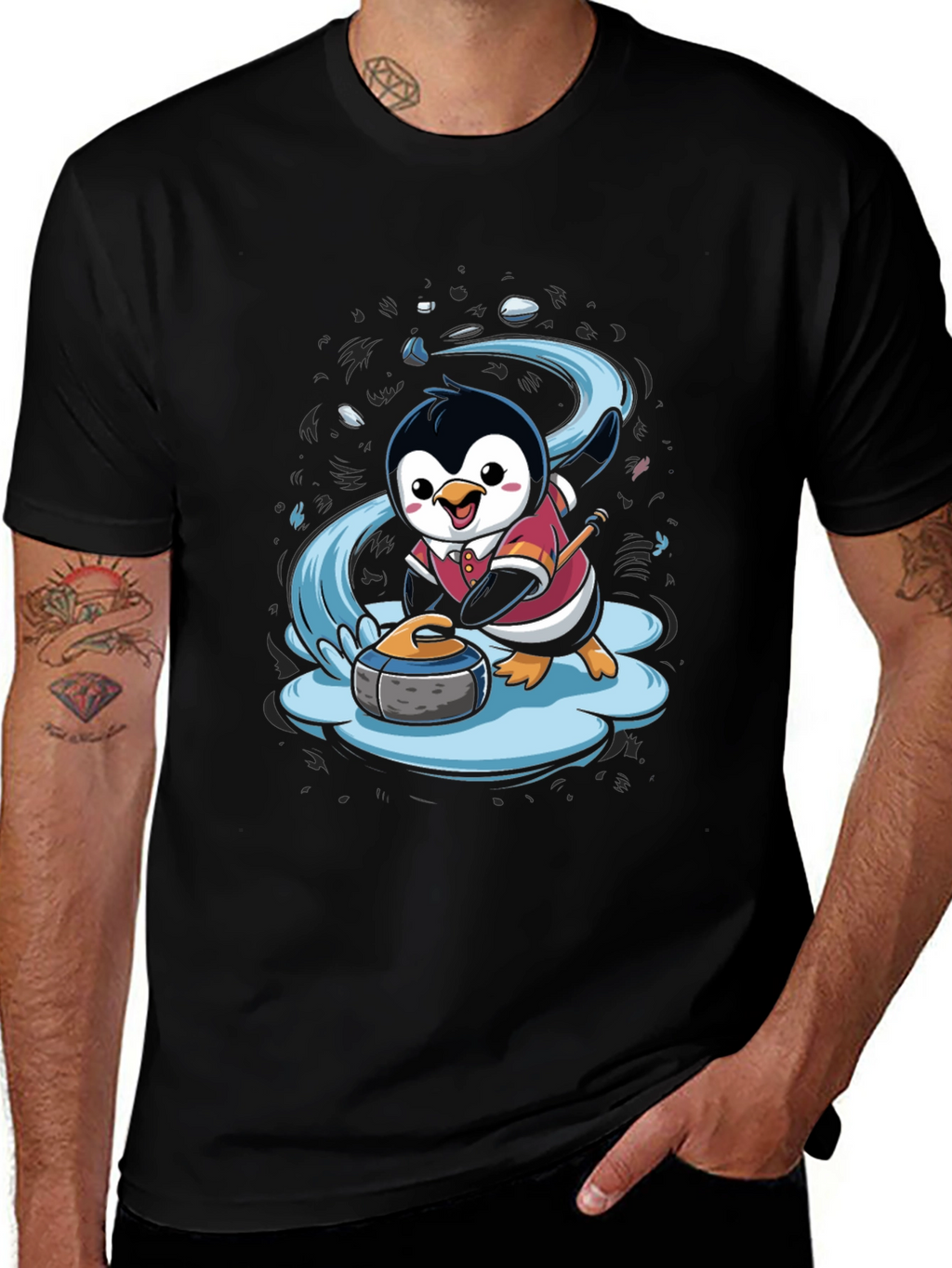 Penguin Curling T-Shirt - Cute Cartoon Design