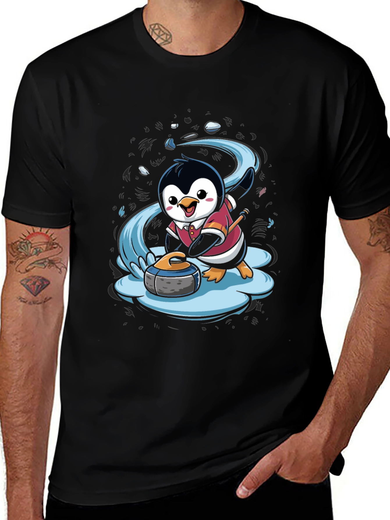 Penguin Curling T-Shirt - Cute Cartoon Design