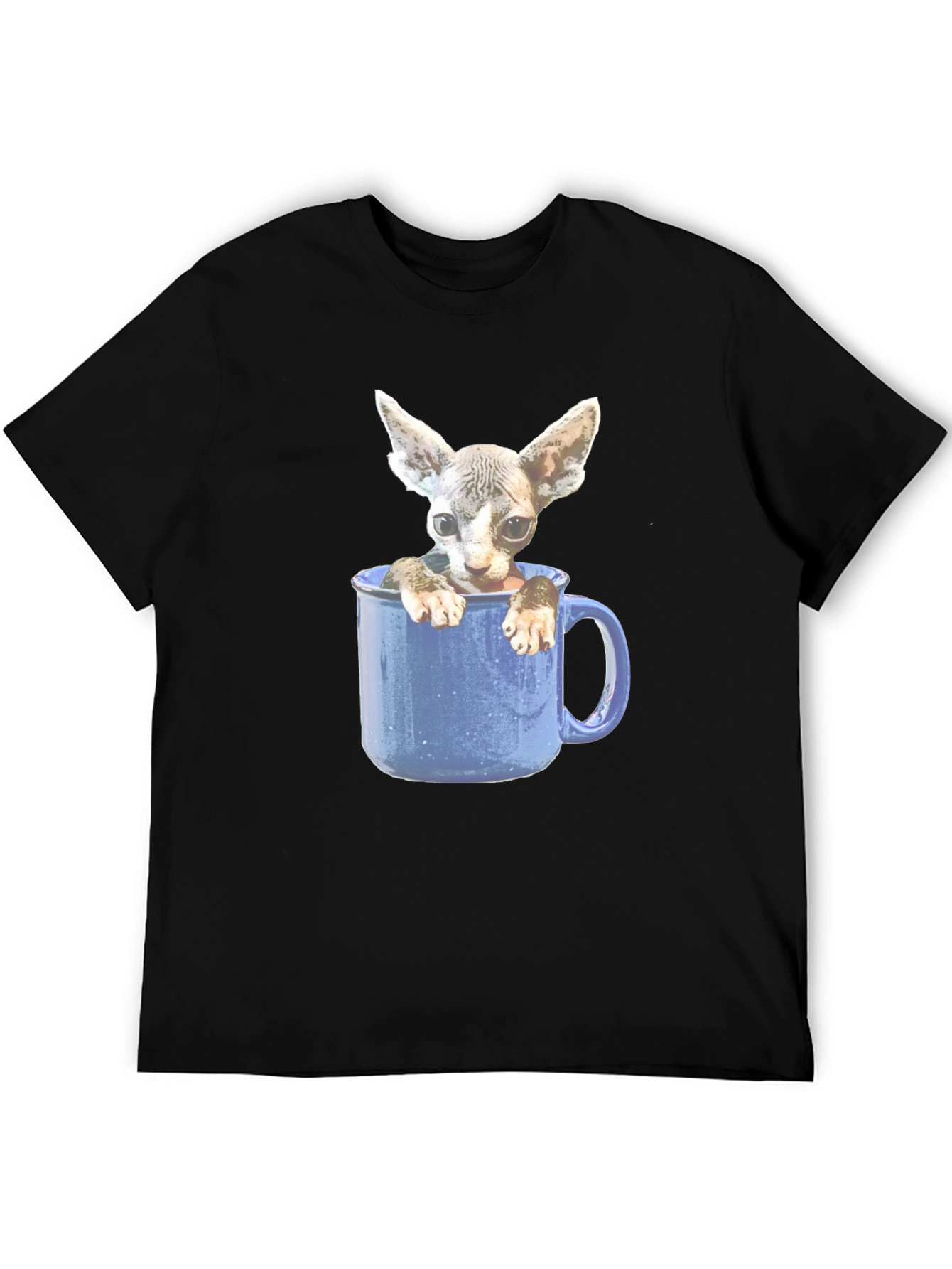 Sphynx Cat in Mug Graphic Tee - Unisex Black T-Shirt