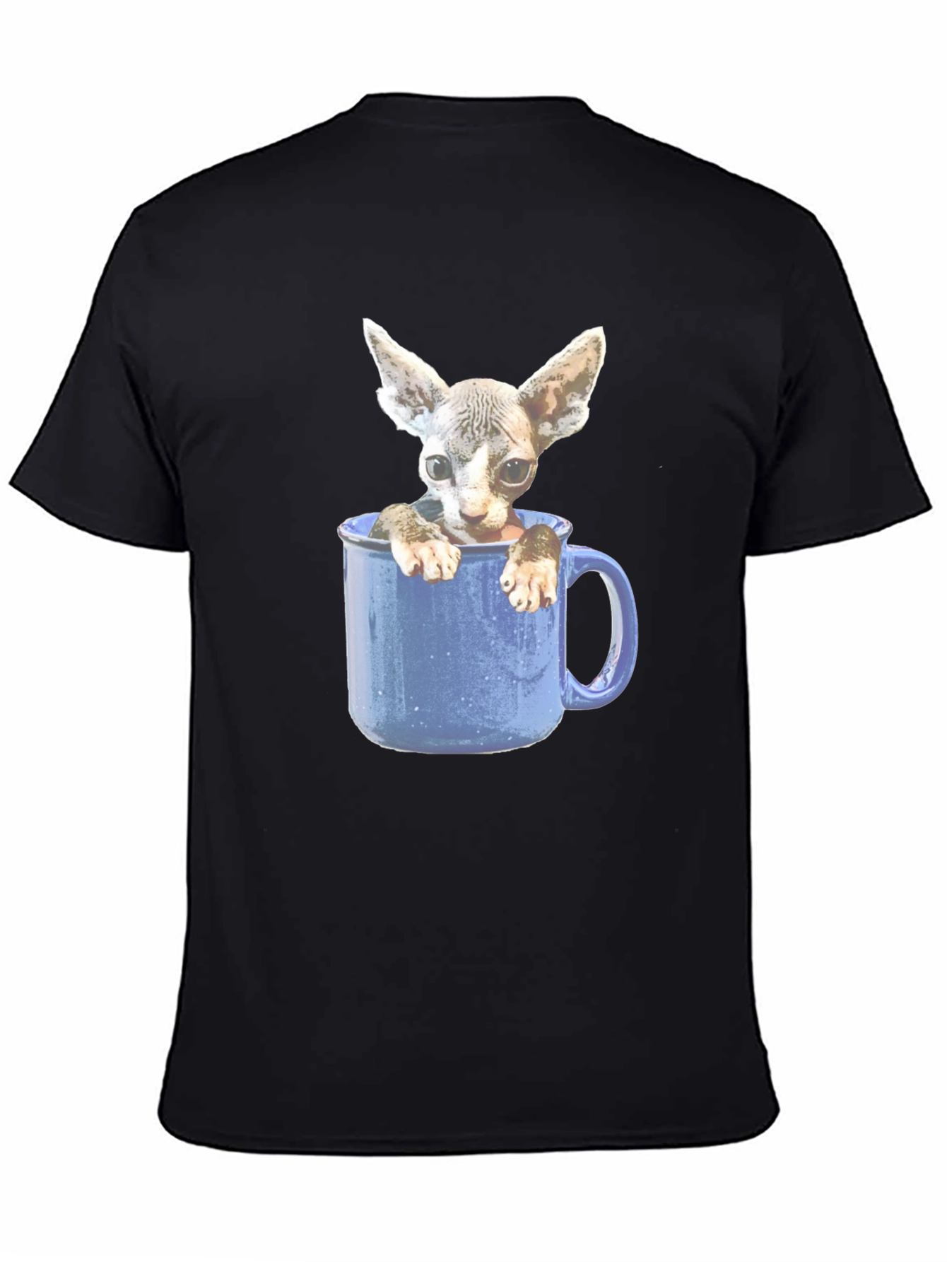 Sphynx Cat in Mug Graphic Tee - Unisex Black T-Shirt