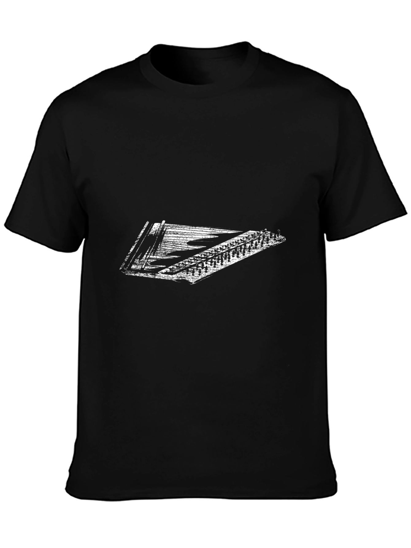 Black T-Shirt with White Hammered Dulcimer Design