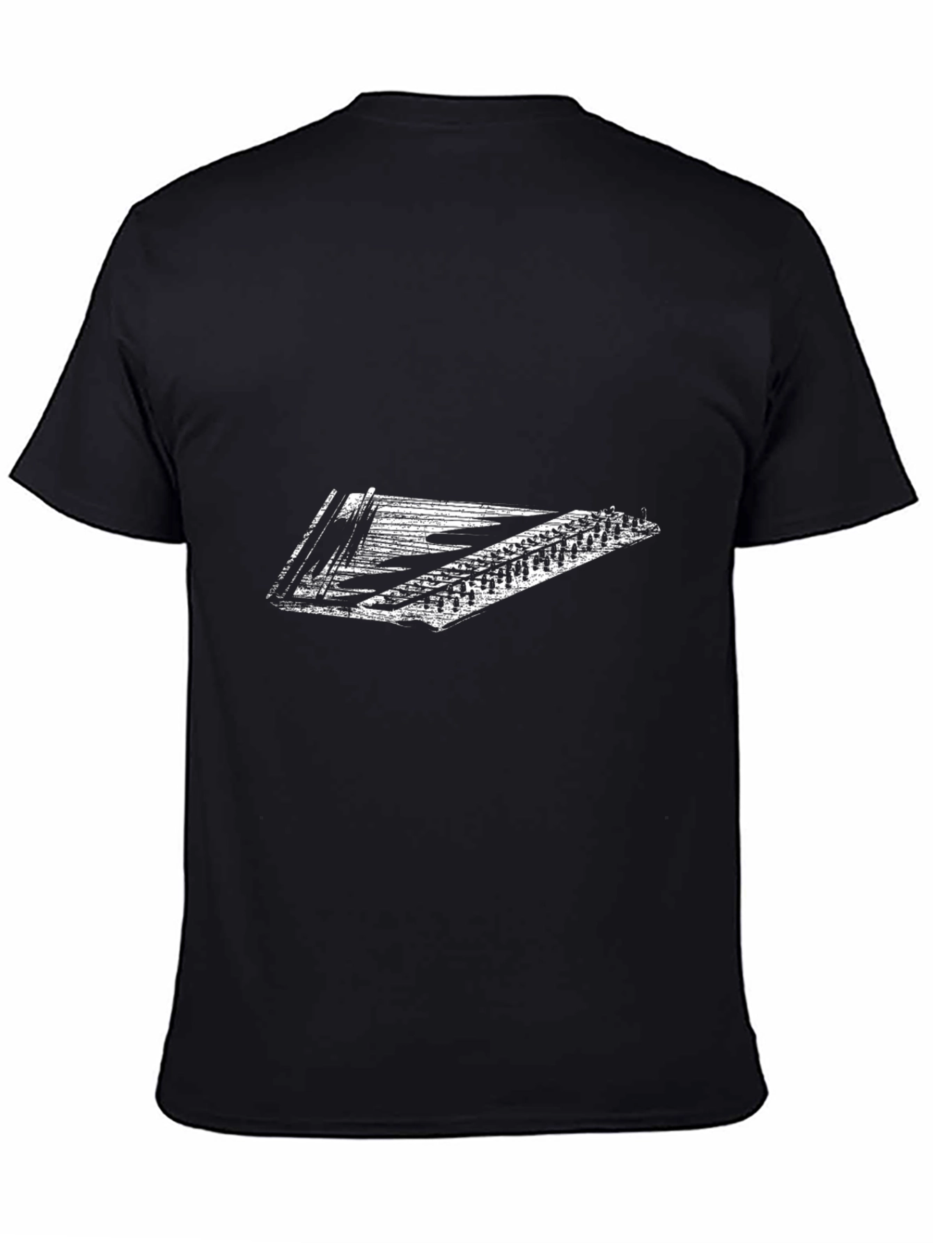 Black T-Shirt with White Hammered Dulcimer Design