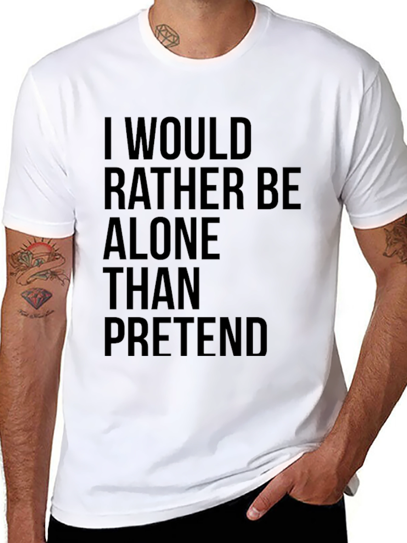 Alone Than Pretend Mens Black Graphic T-Shirt