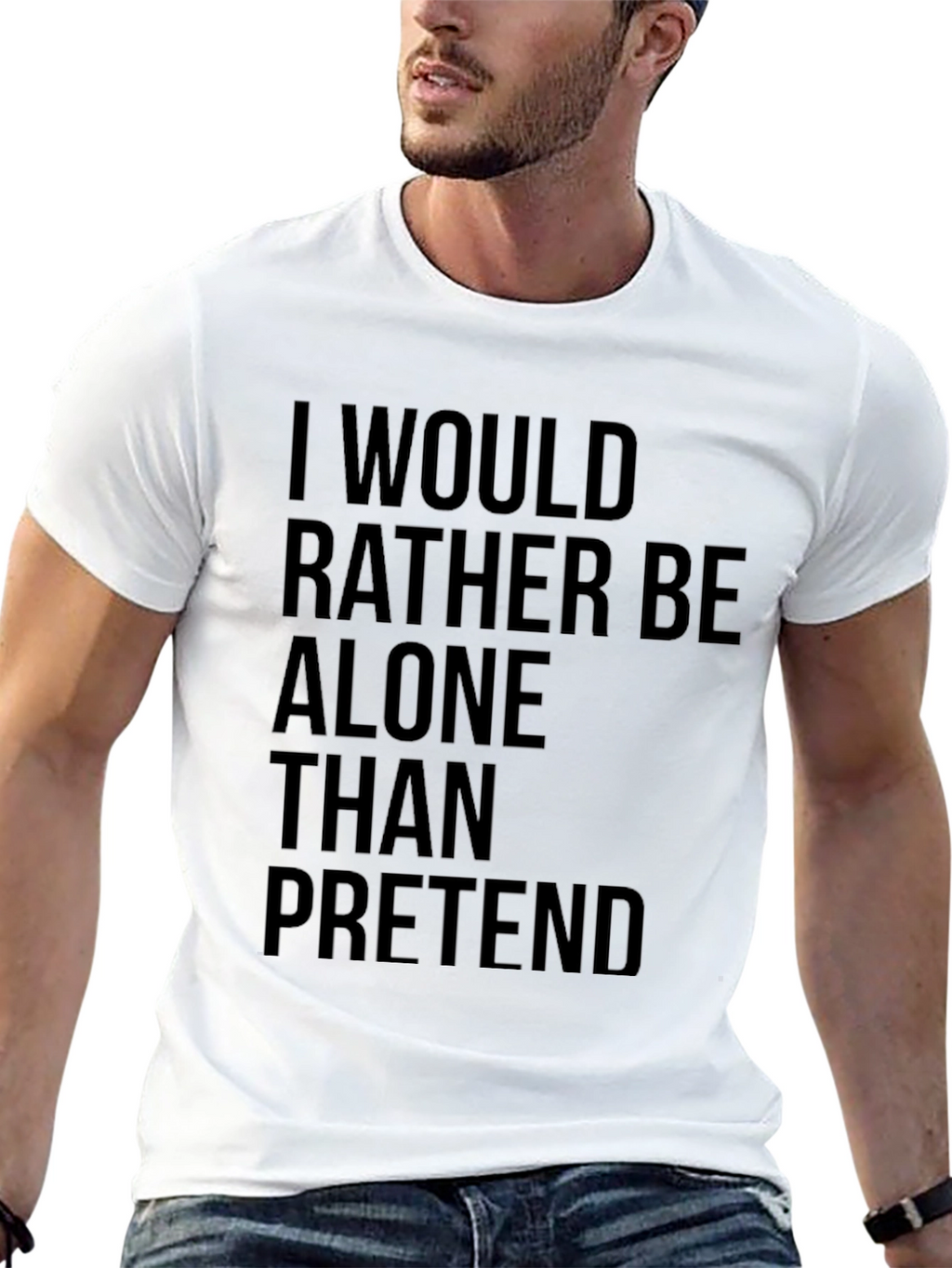 Alone Than Pretend Mens Black Graphic T-Shirt