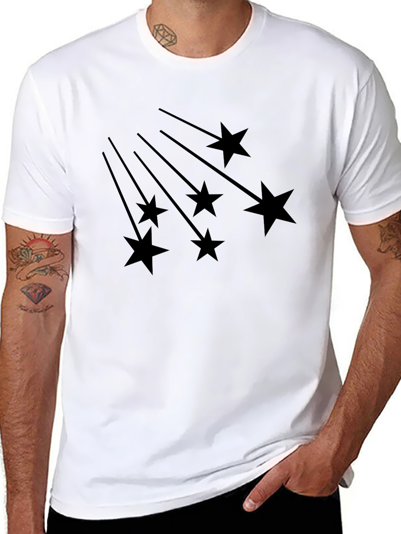 Mens Black Shooting Stars Graphic Tee