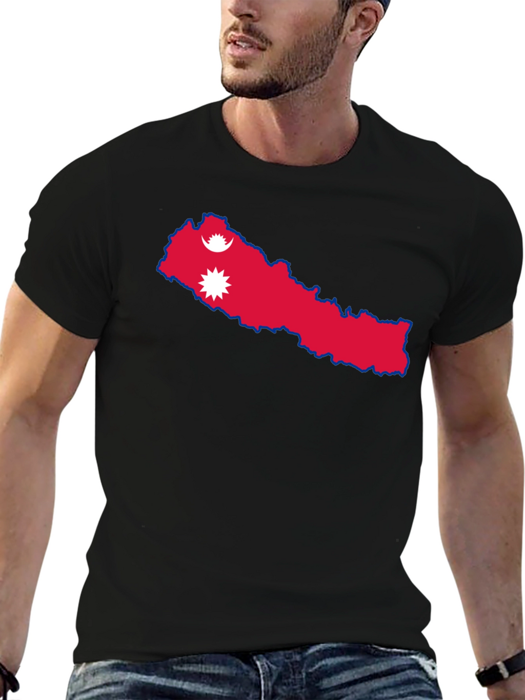 Nepal Flag T-Shirt - Black Casual Tee