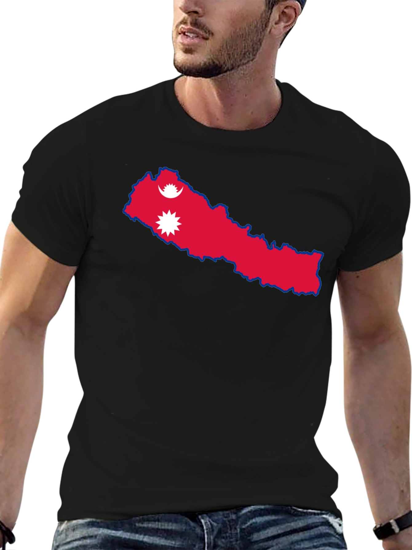 Nepal Flag T-Shirt - Black Casual Tee