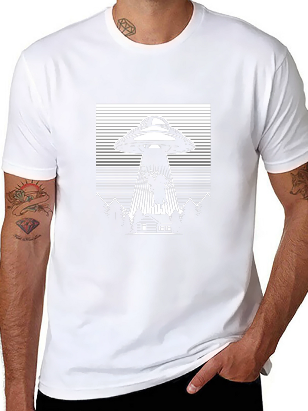 UFO Cow Abduction T-Shirt Black Graphic Tee