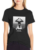 UFO Cow Abduction T-Shirt Black Graphic Tee