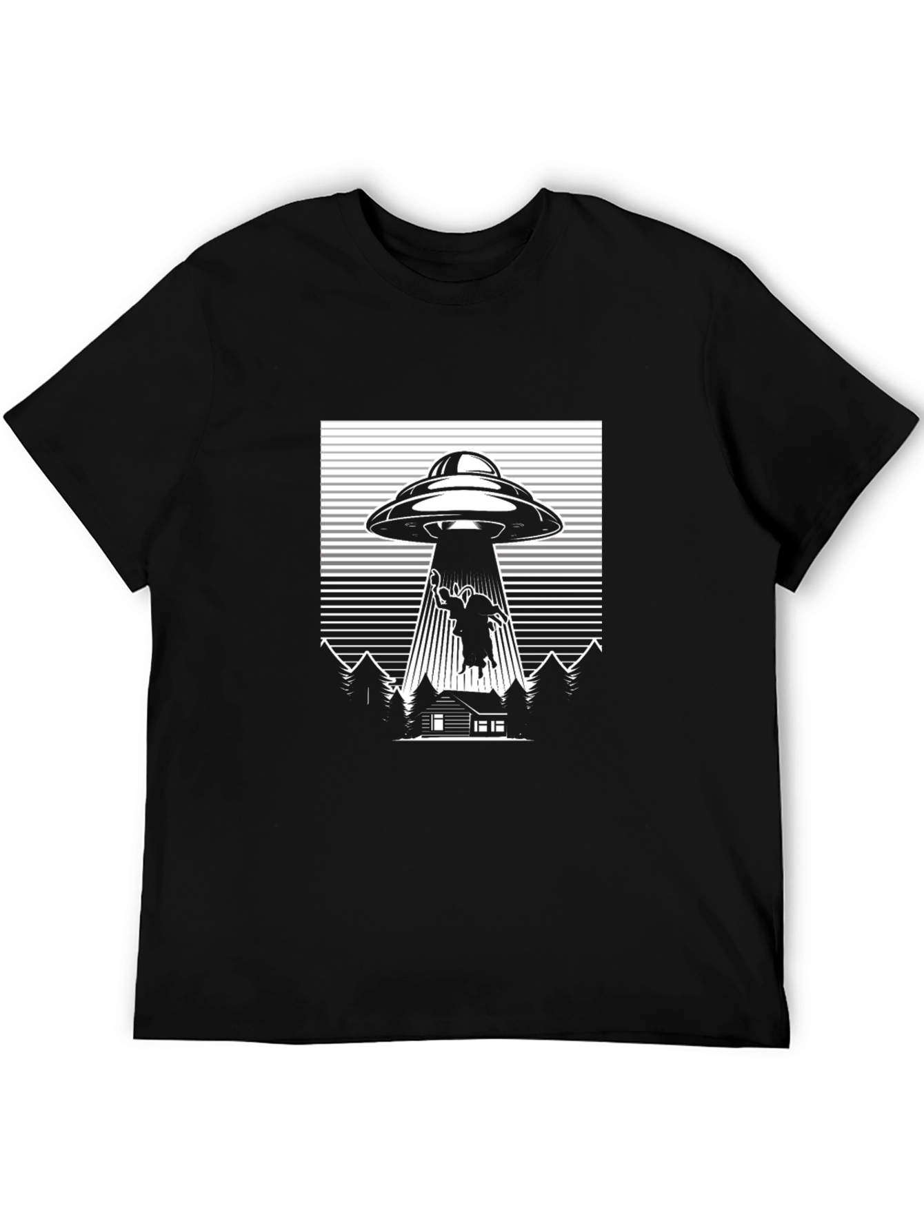 UFO Cow Abduction T-Shirt Black Graphic Tee
