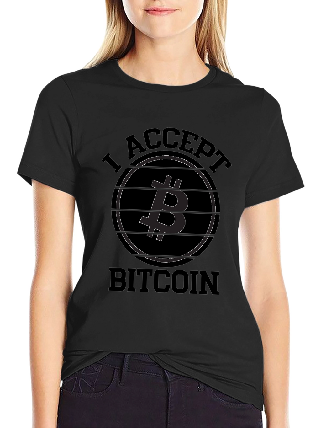 Bitcoin Accepted Graphic Tee - Black Crew Neck T-Shirt