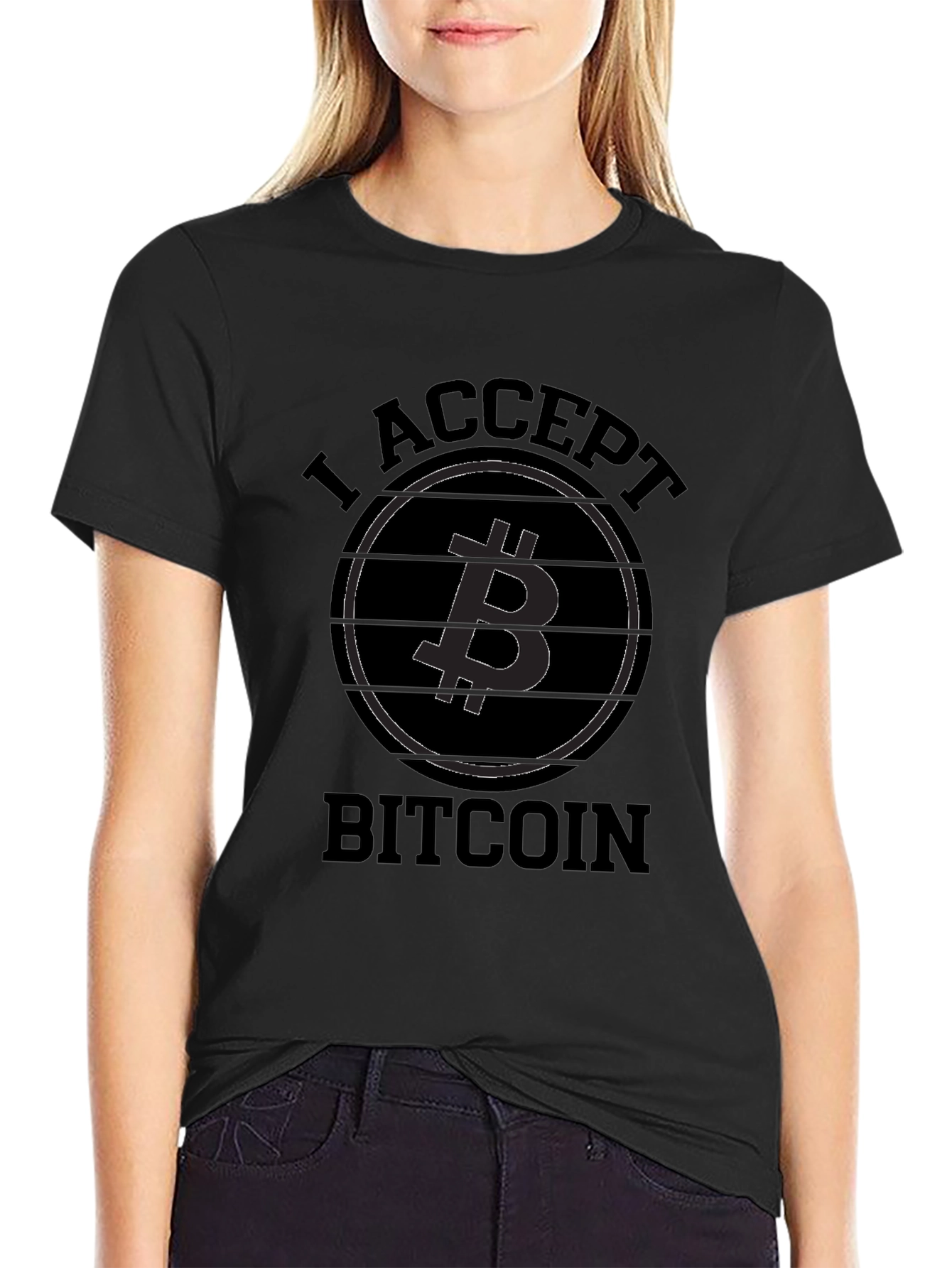 Bitcoin Accepted Graphic Tee - Black Crew Neck T-Shirt