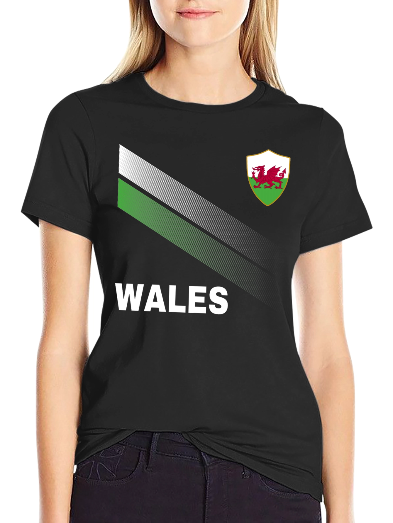 Wales T-Shirt: Black Jersey with Dragon Emblem