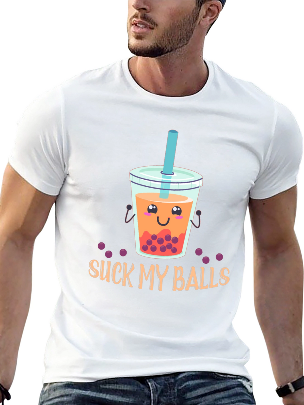 Suck My Balls Funny Bubble Tea Graphic T-Shirt