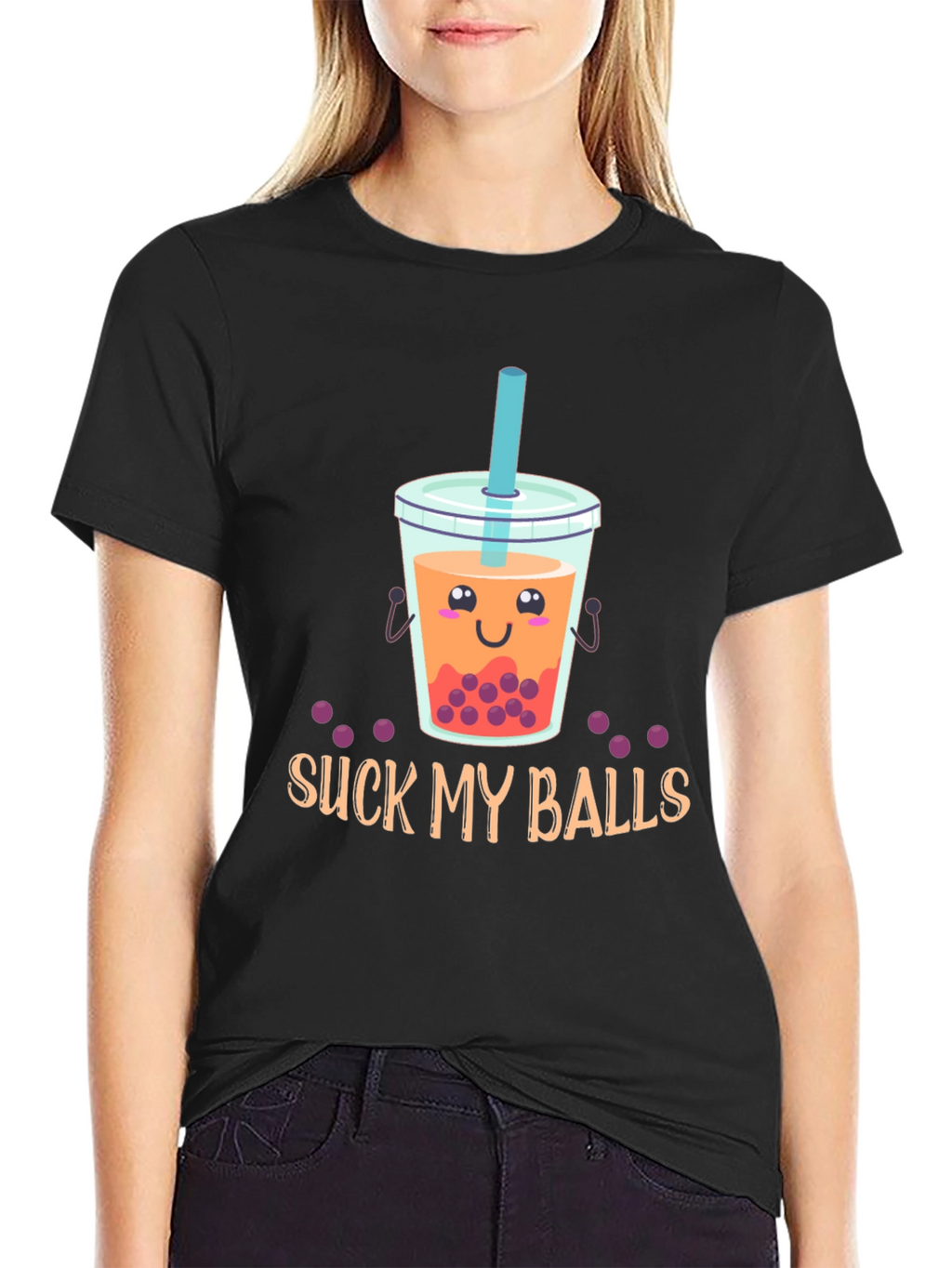 Suck My Balls Funny Bubble Tea Graphic T-Shirt