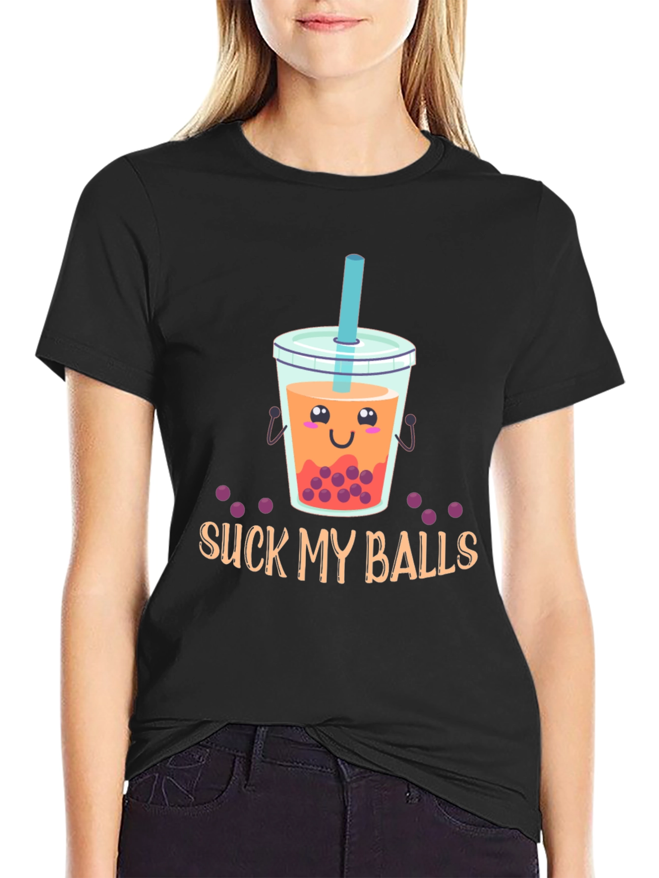 Suck My Balls Funny Bubble Tea Graphic T-Shirt